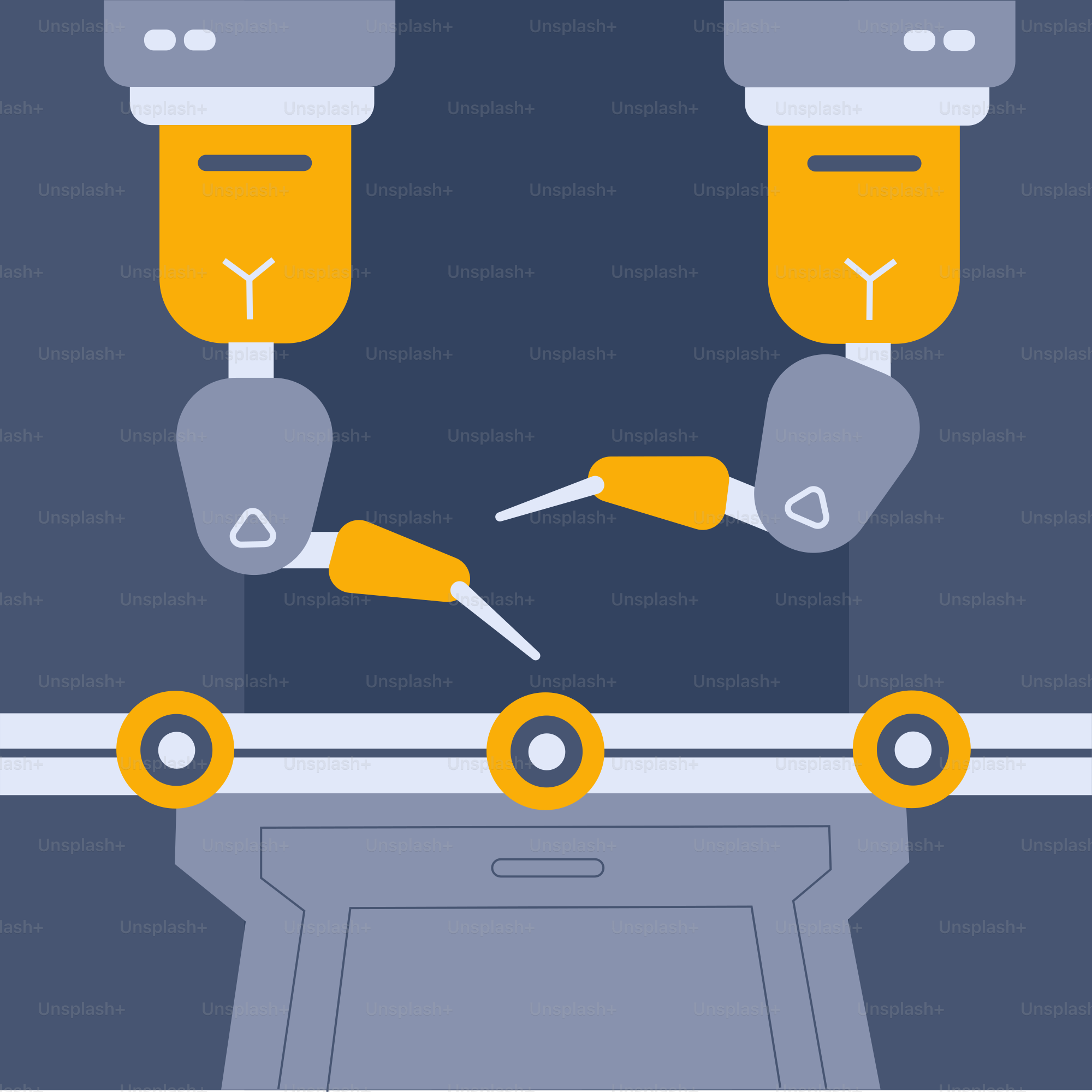 機械で作業する2台のロボット