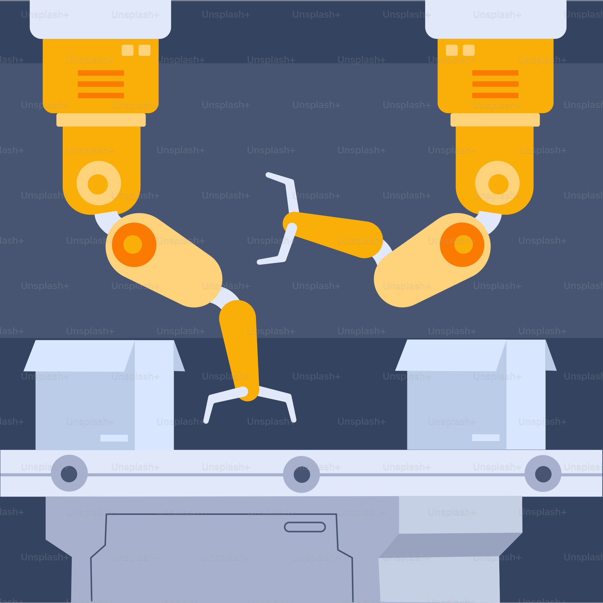 Deux robots travaillant sur une machine dans une usine