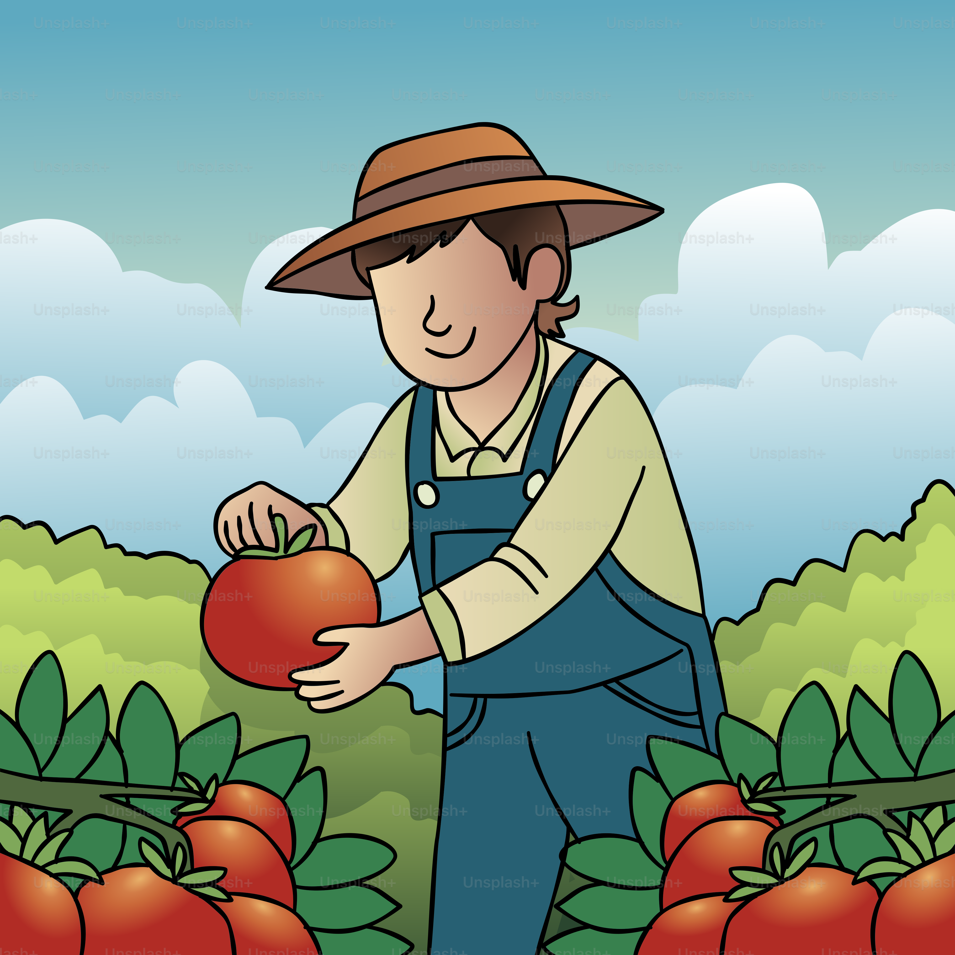 A man holding a tomato in a field