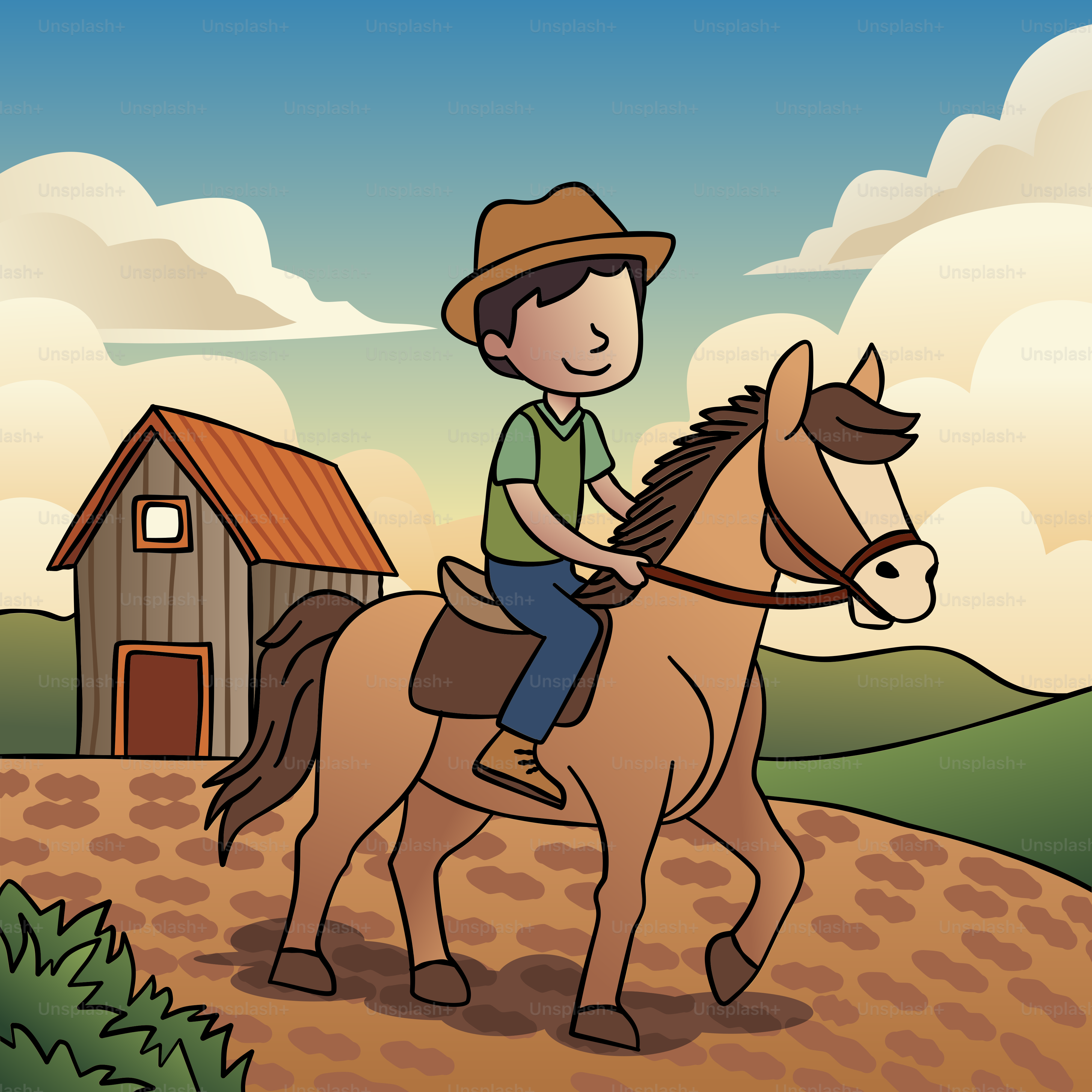 Un niño montando a caballo por un camino de tierra vector – Imagen de  Animal en Unsplash, image size:3000x3000