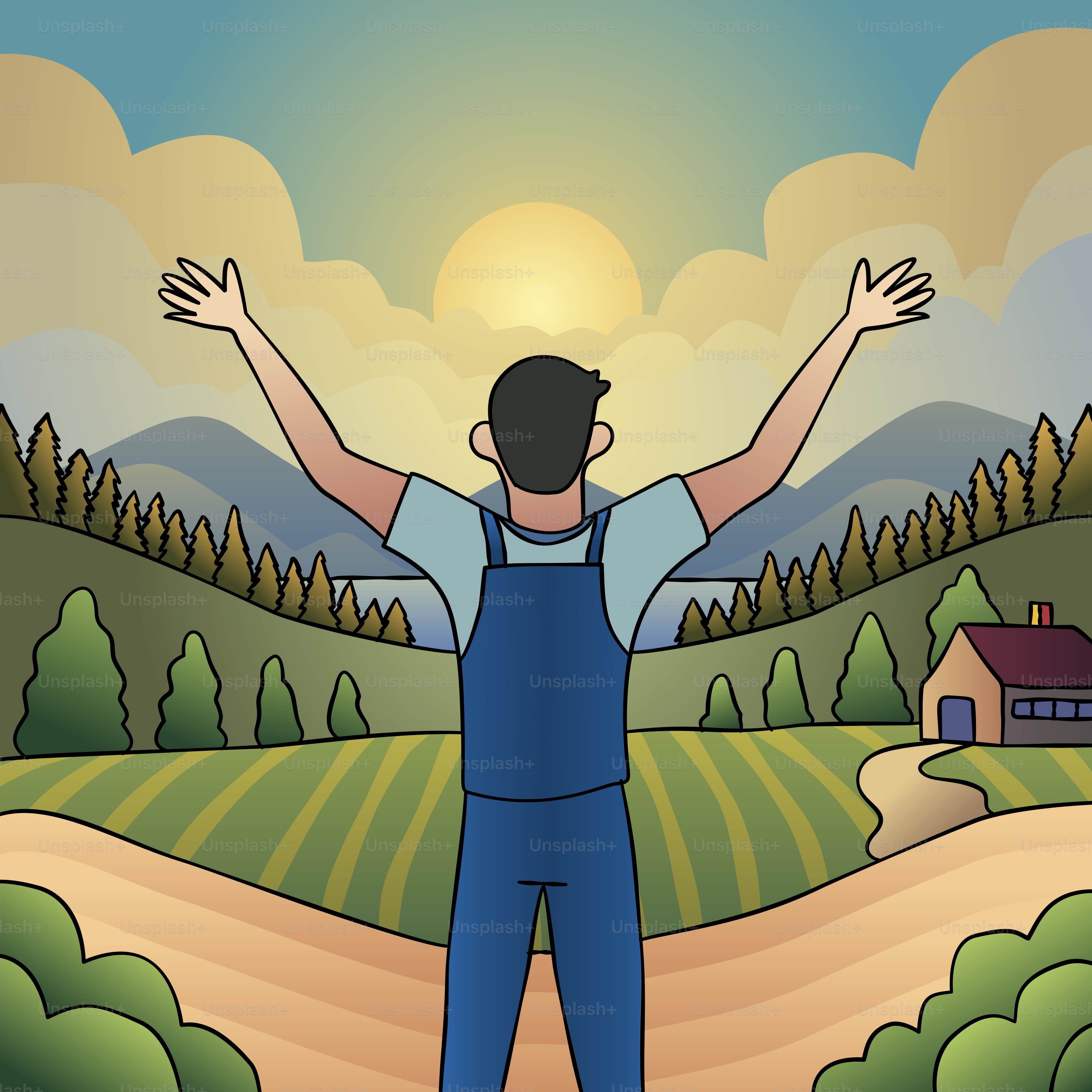 A man standing in a field with his arms outstretched