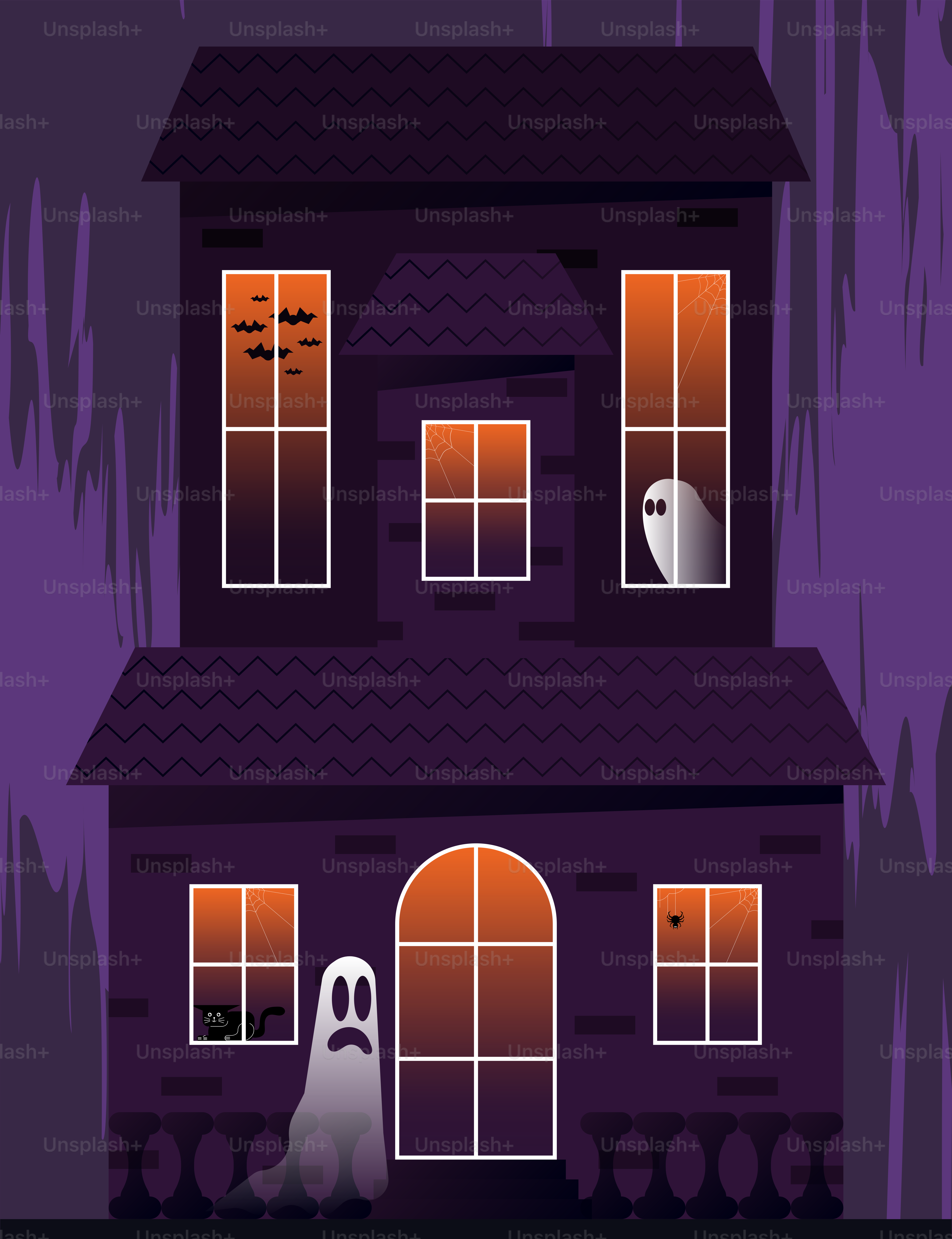 Una casa con un fantasma all'esterno