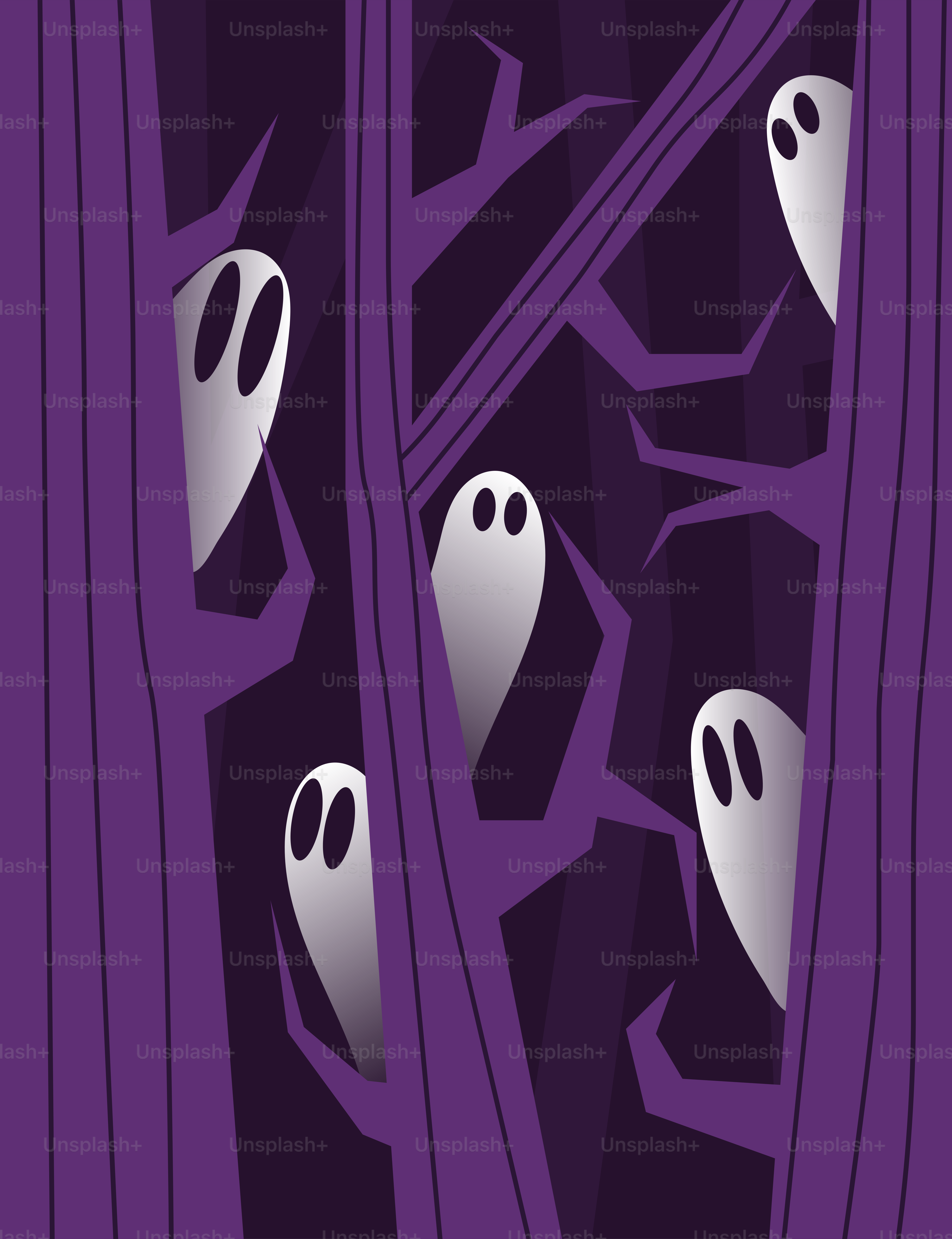 森の中に立つ幽霊の一団