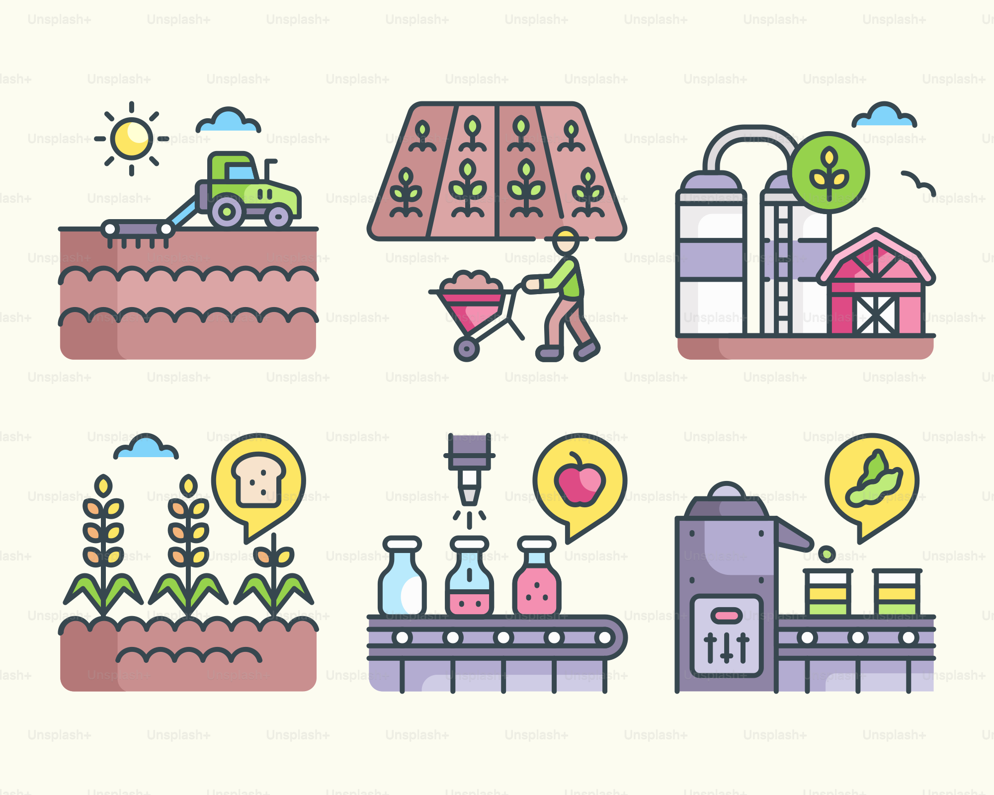 農場関連のアイテムの平坦なアイコンのセット