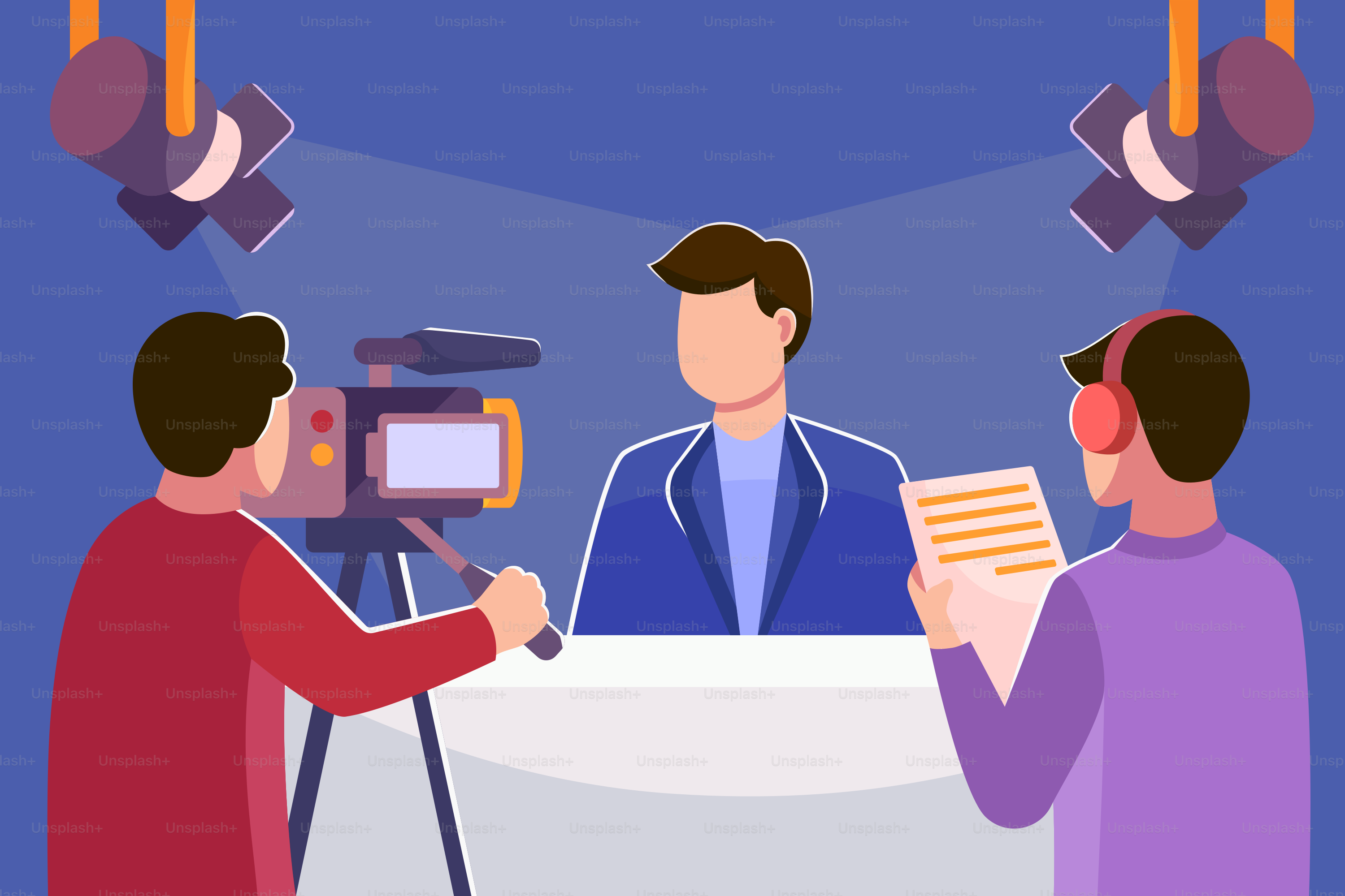 Two men sitting at a table with a camera in front of them