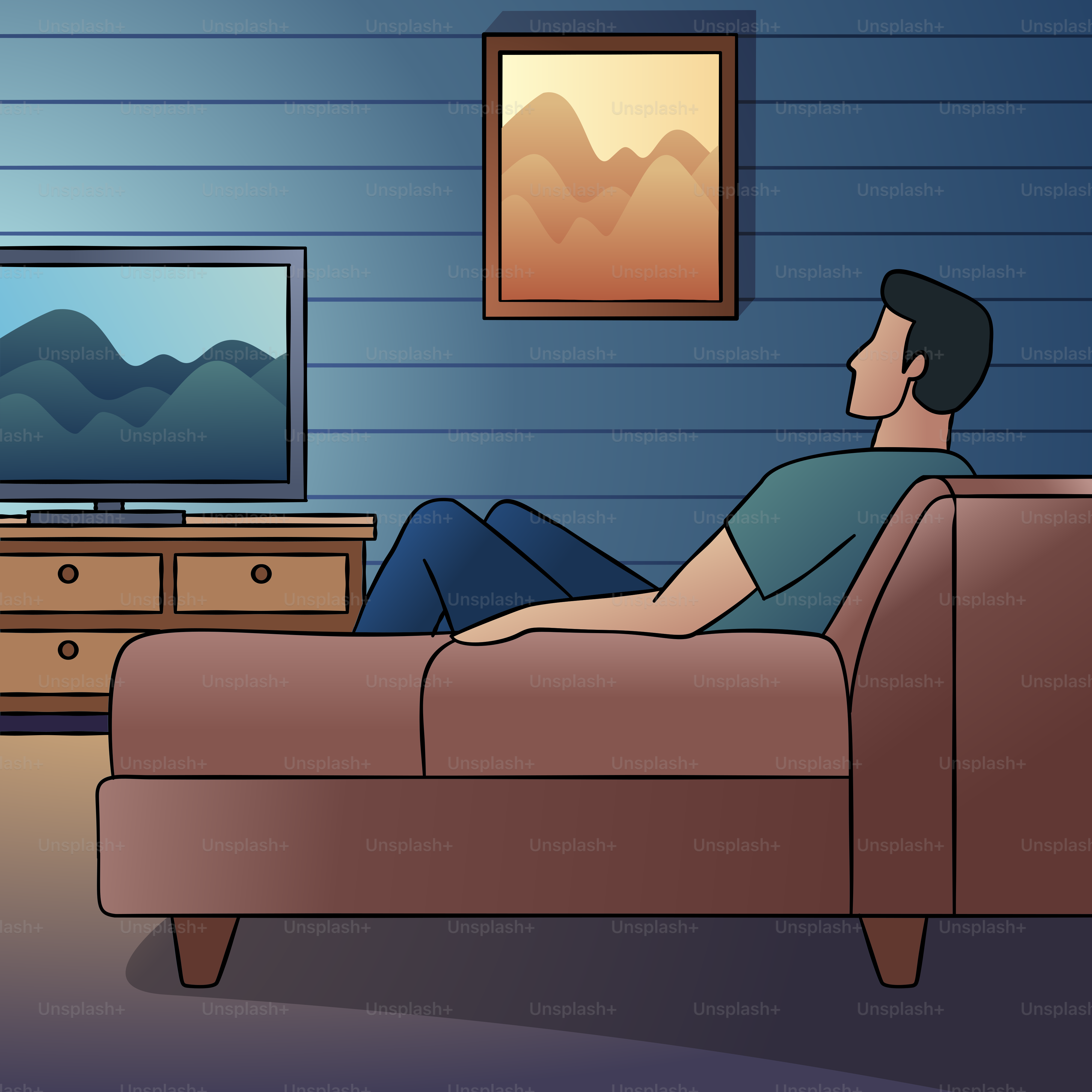A man sitting on a couch watching TV