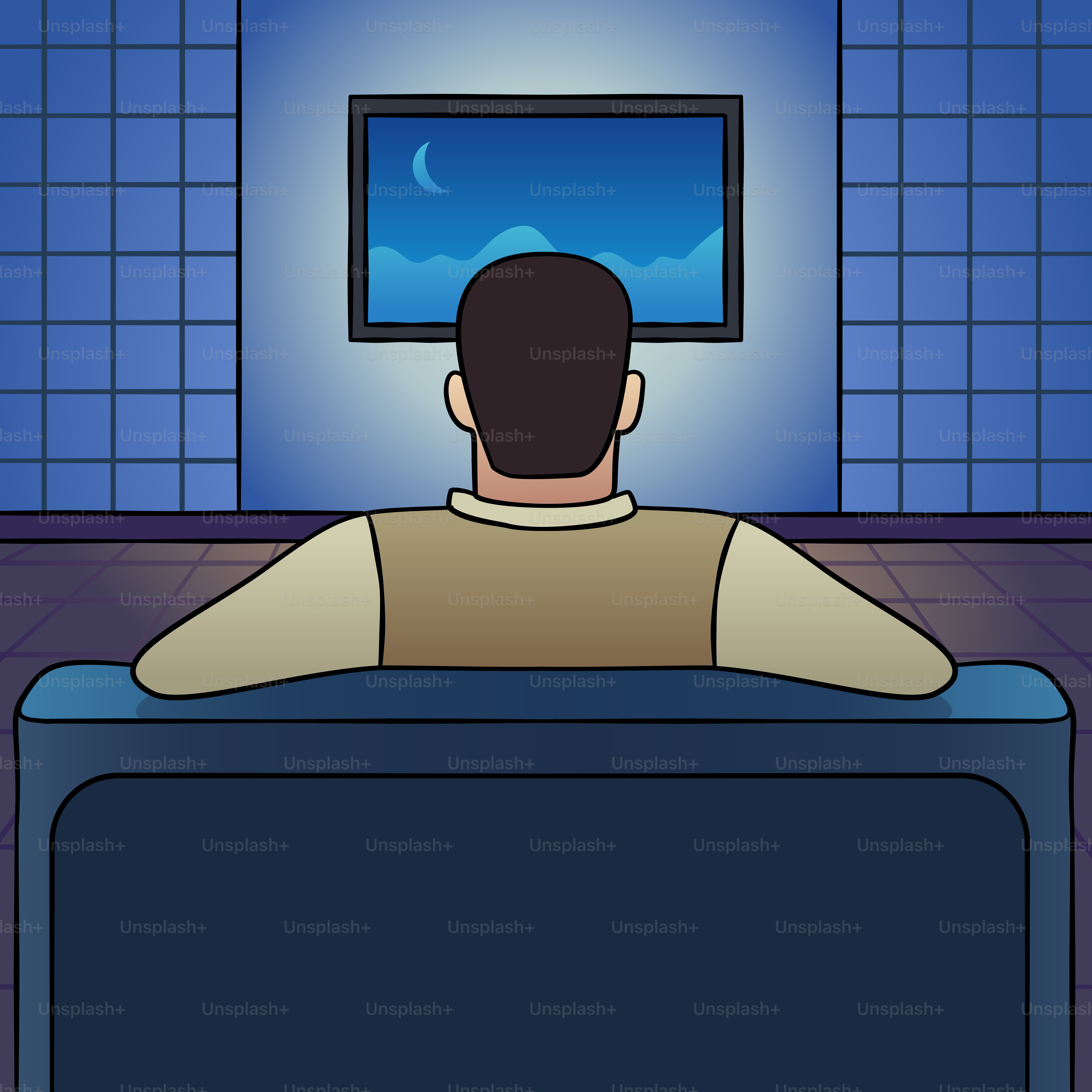 A man sitting on a couch in front of a flat screen TV
