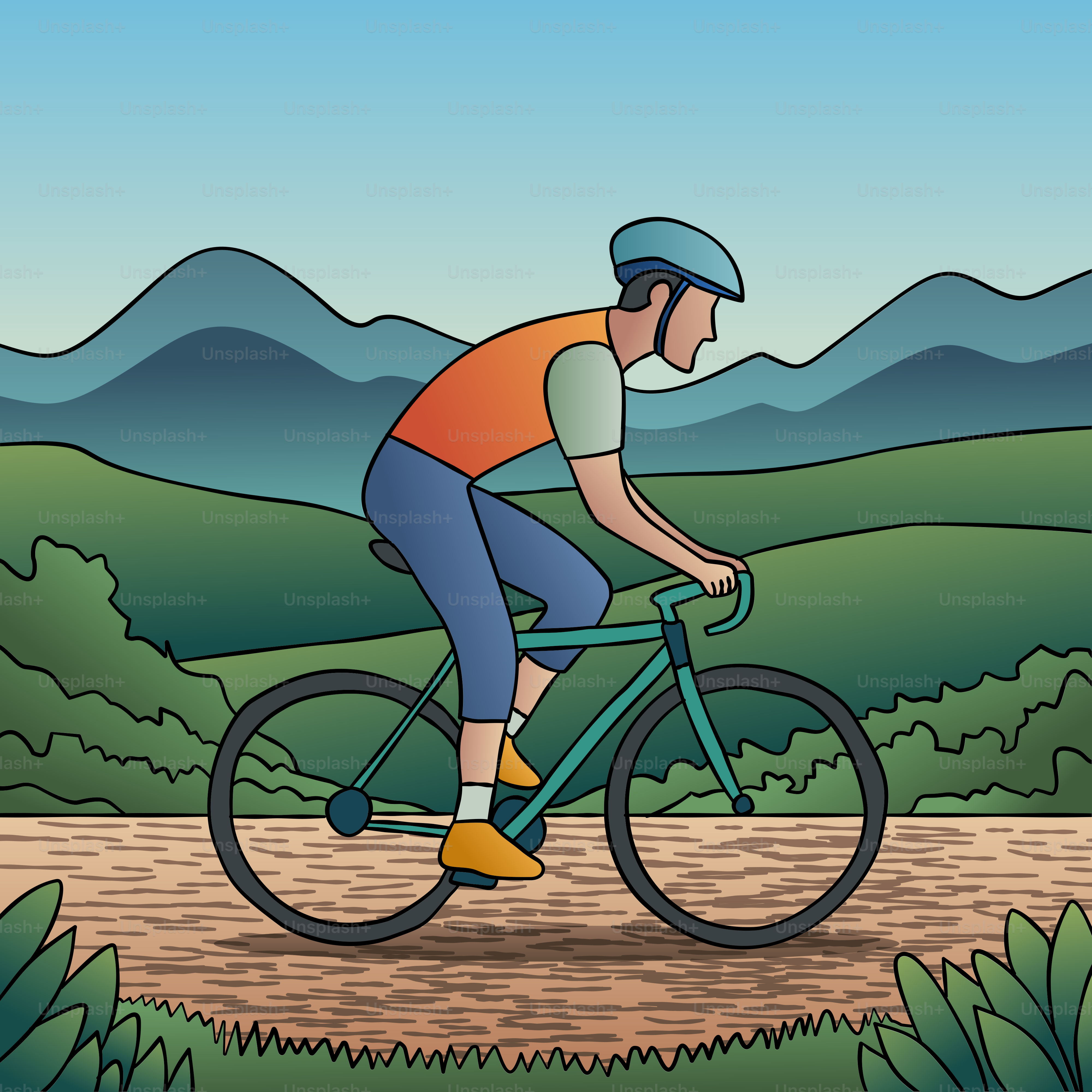 A man riding a bike down a dirt road