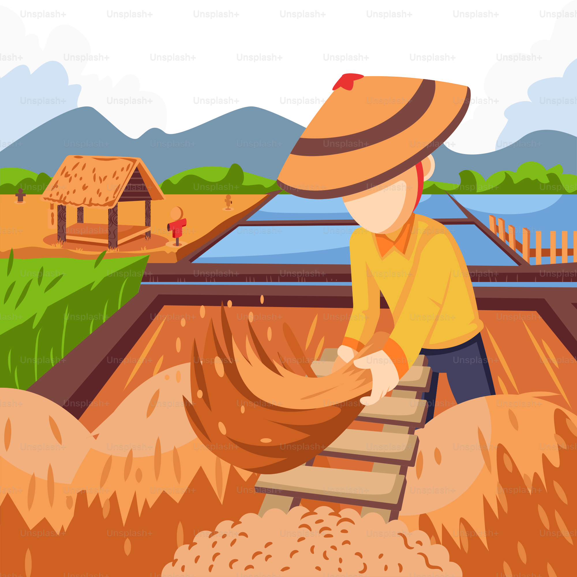 A man in a straw hat working in a field