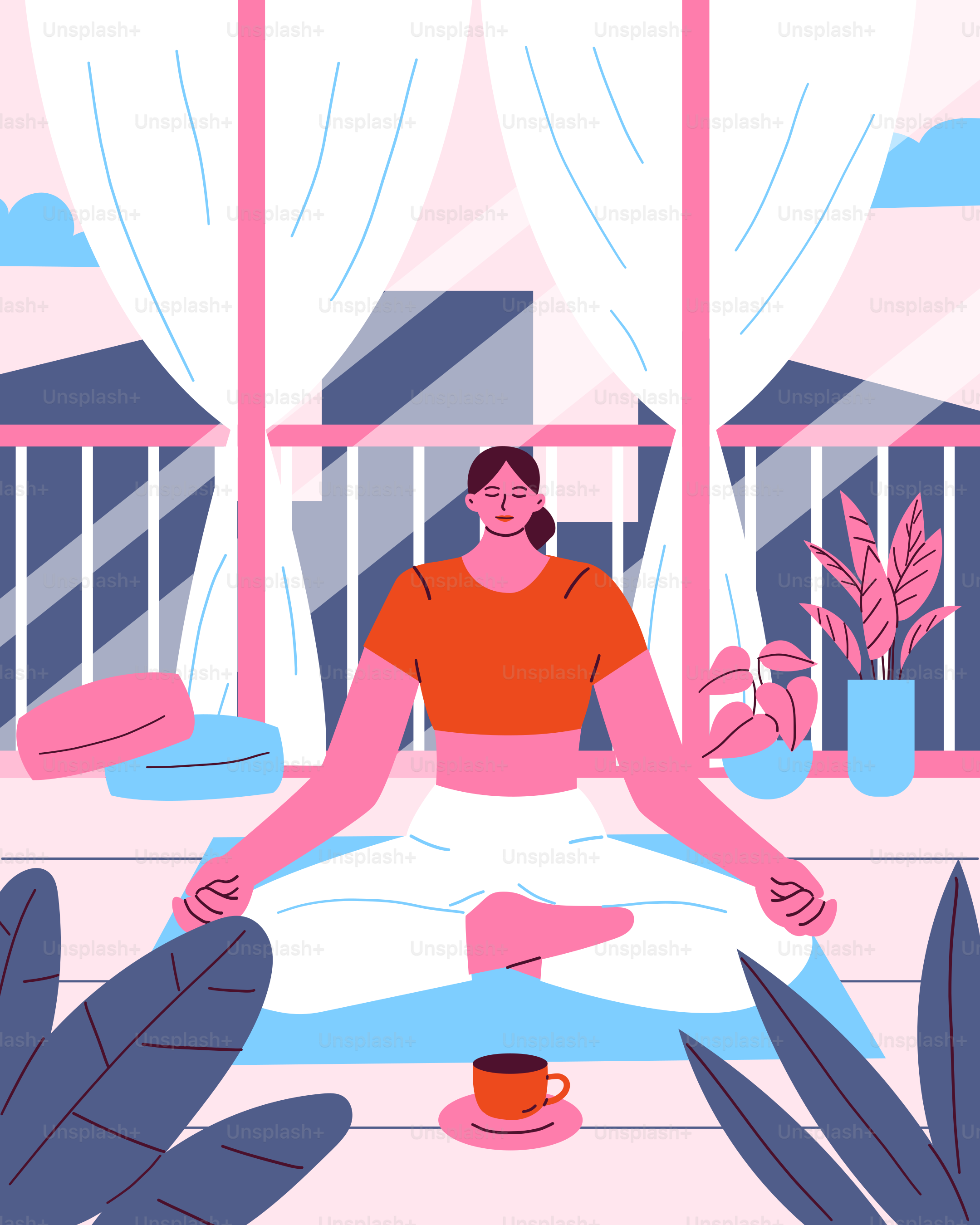A woman sitting in a lotus position in front of a window