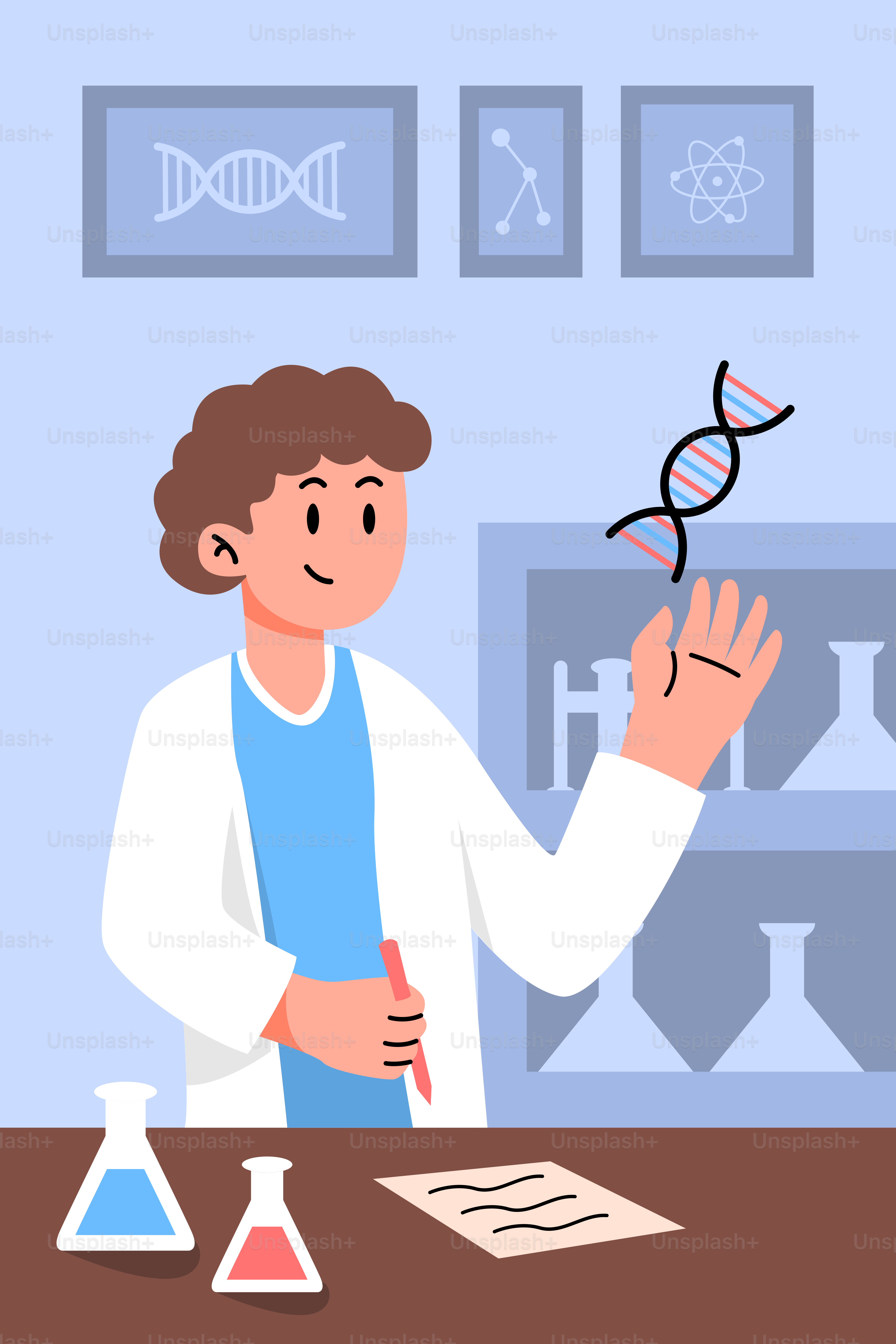 A man in a lab coat holding up a piece of paper