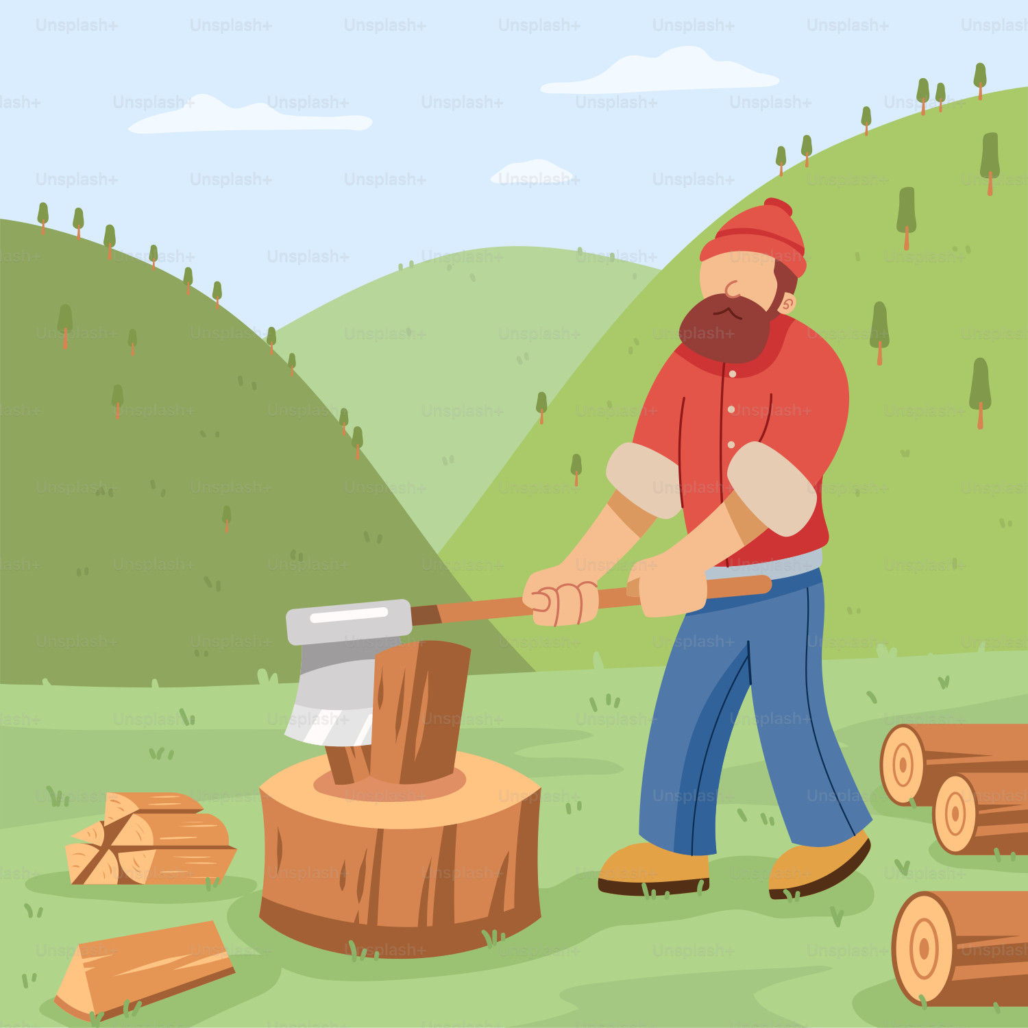 A man chopping wood with an axe