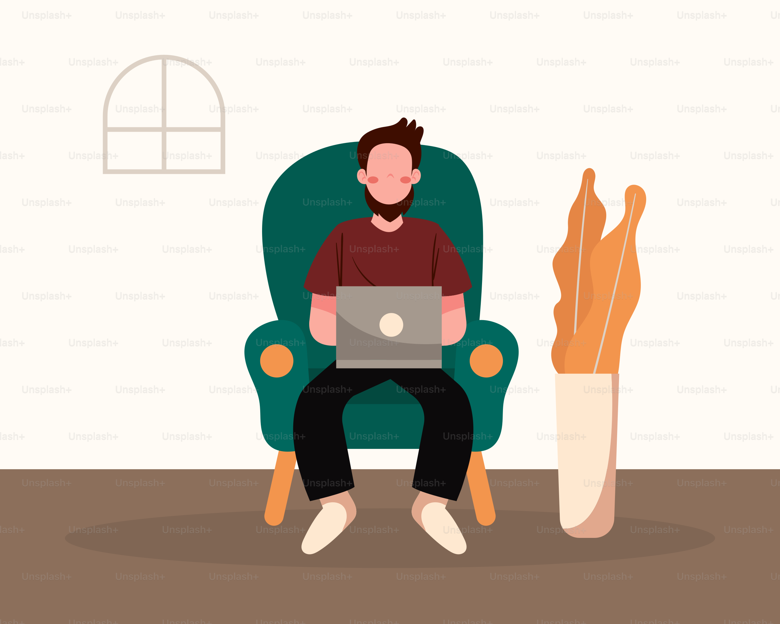 Ein Mann, der auf einem Stuhl mit einem Laptop sitzt