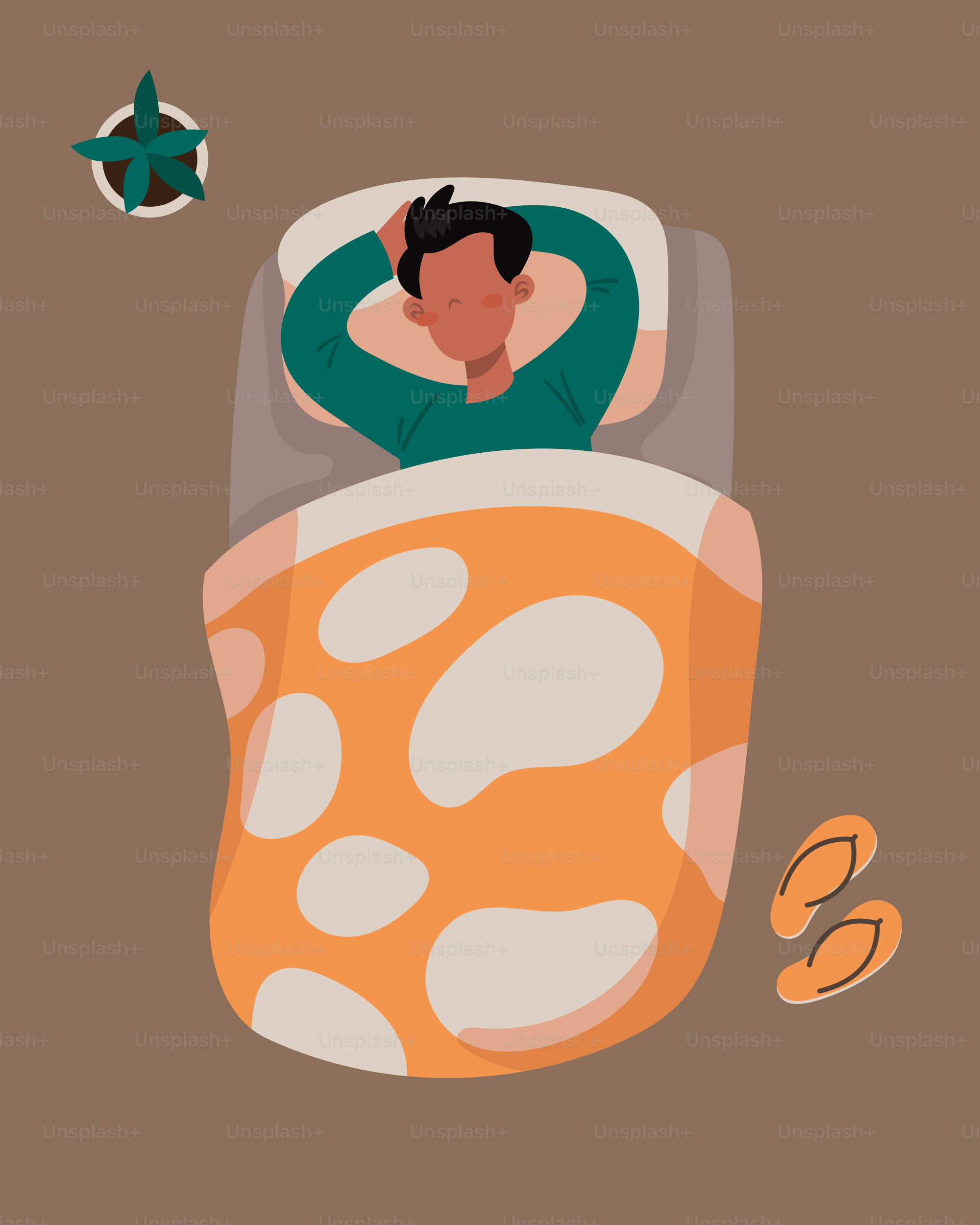 A man laying in bed with his head on the pillow