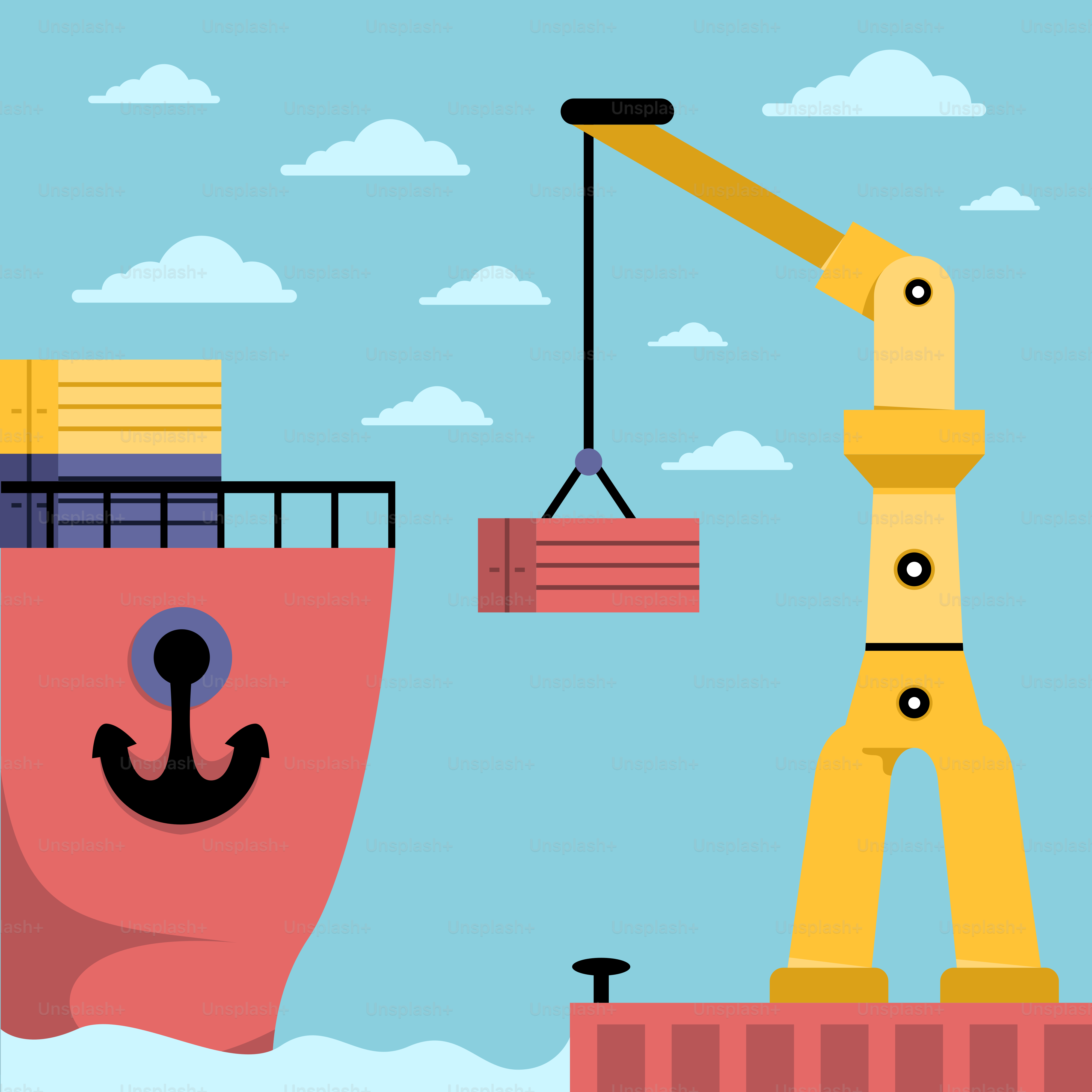 A crane is lifting a container onto a ship