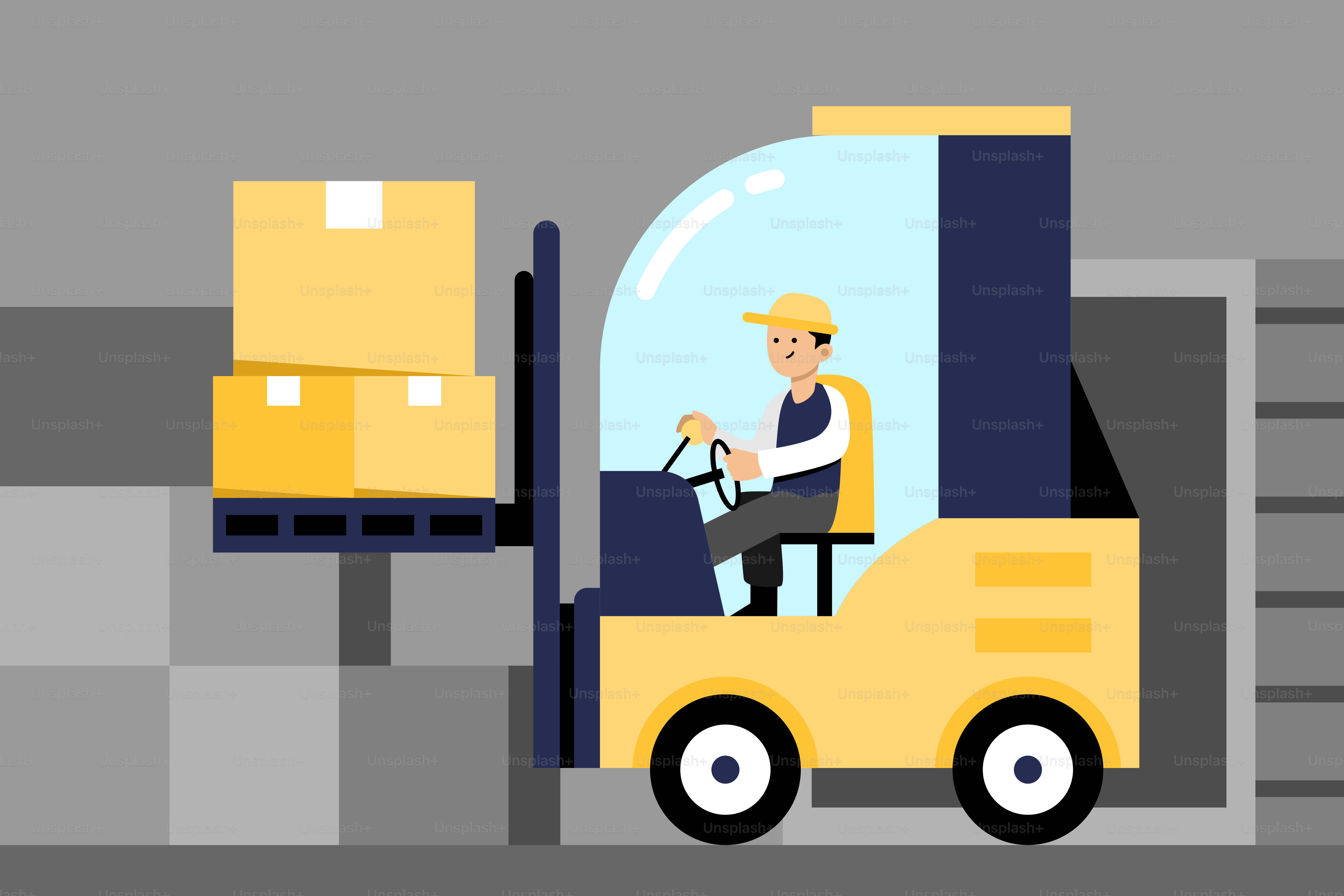 A man driving a forklift in a warehouse