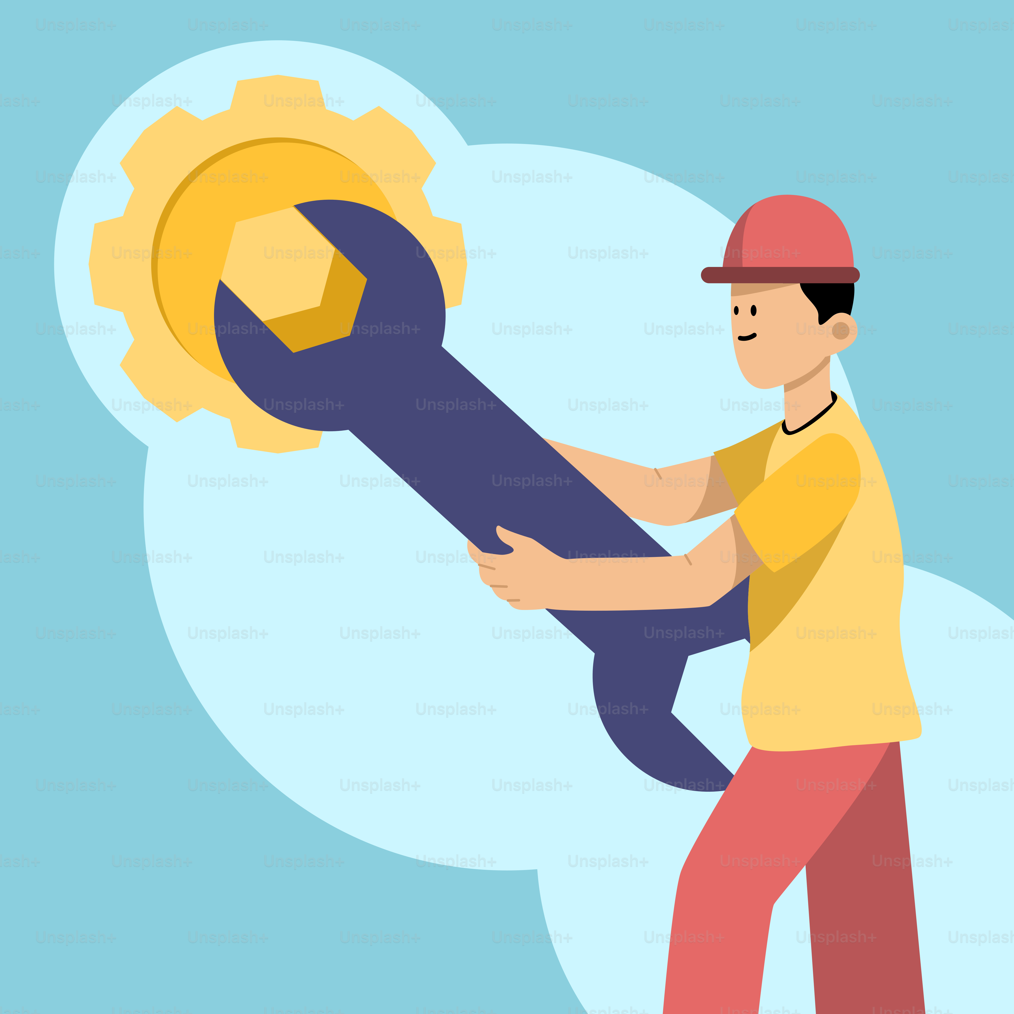 Un homme tient une énorme clé à molette