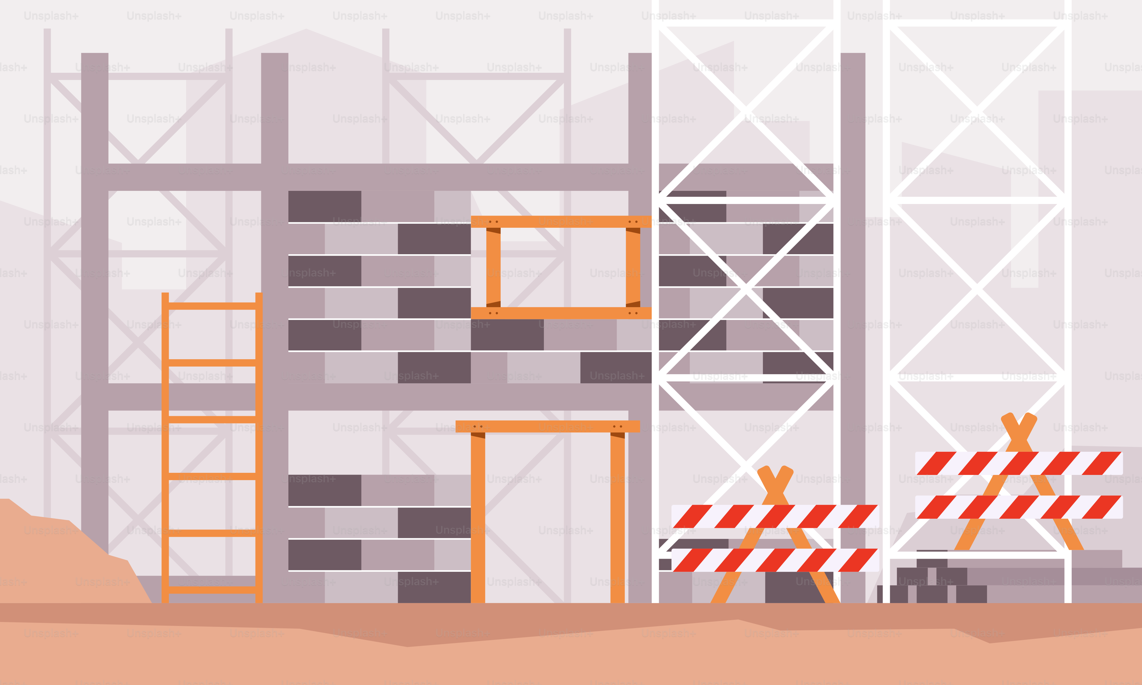 A construction site with a crane and a truck