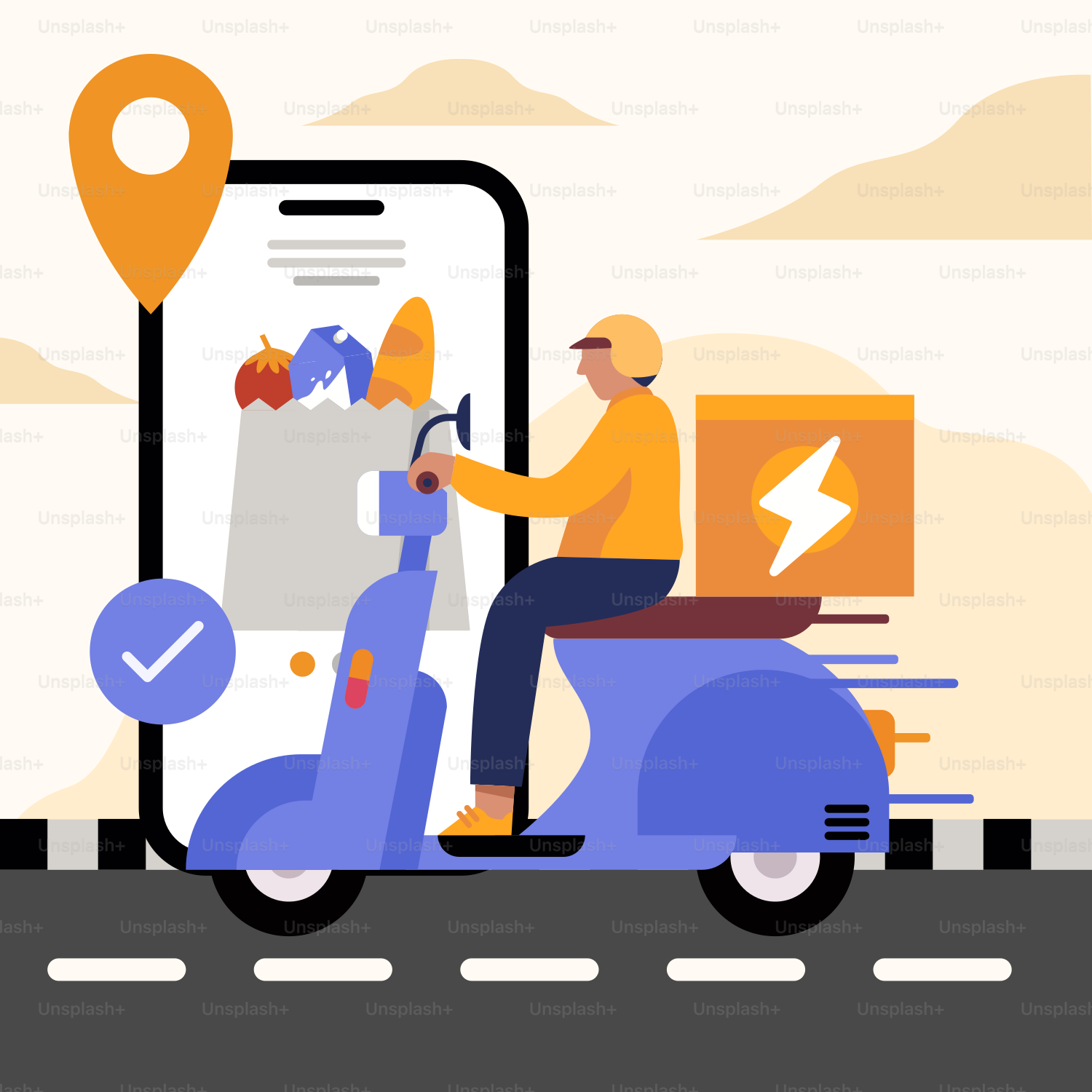 A man riding a scooter next to a cell phone