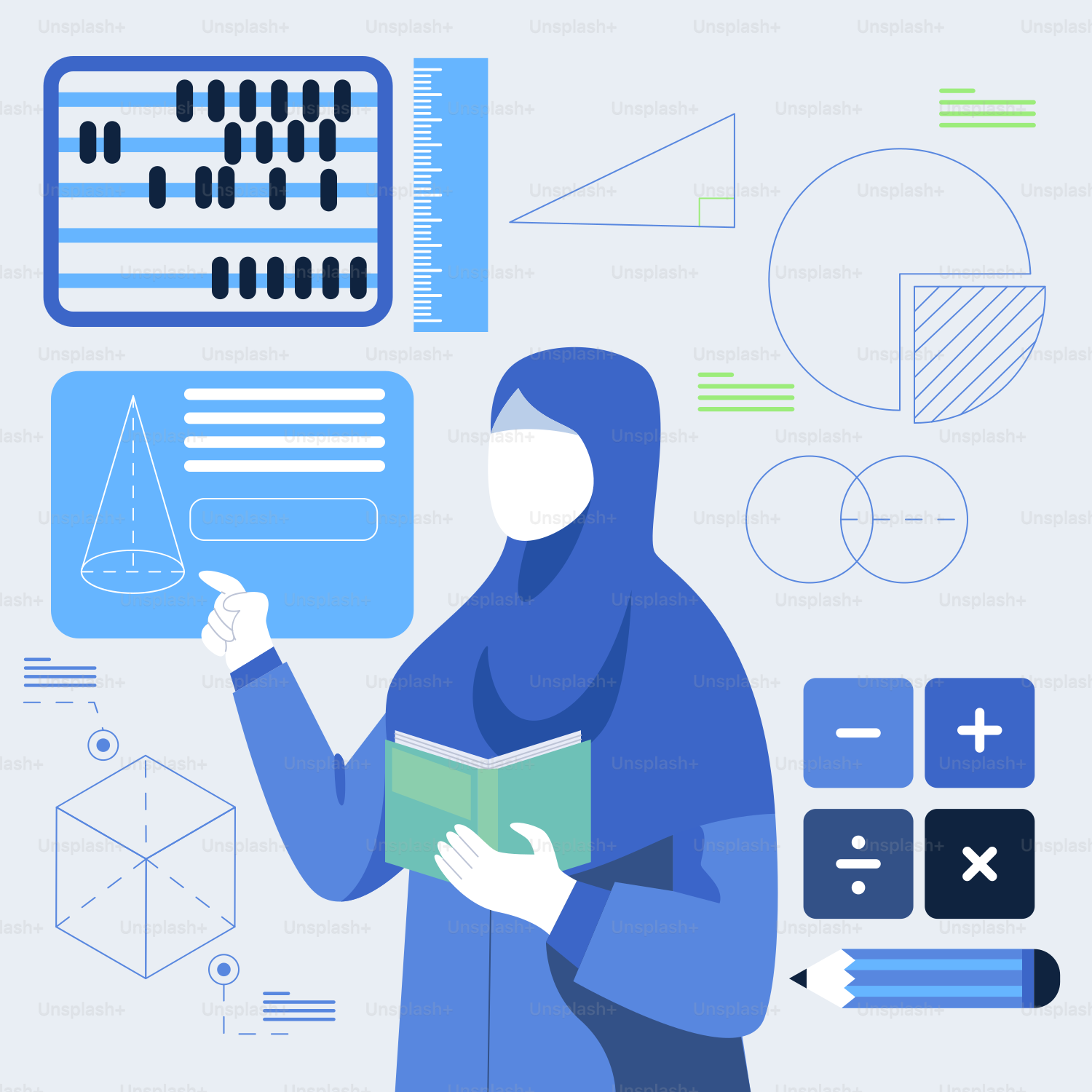 Uma pessoa em um hijab azul segurando um livro
