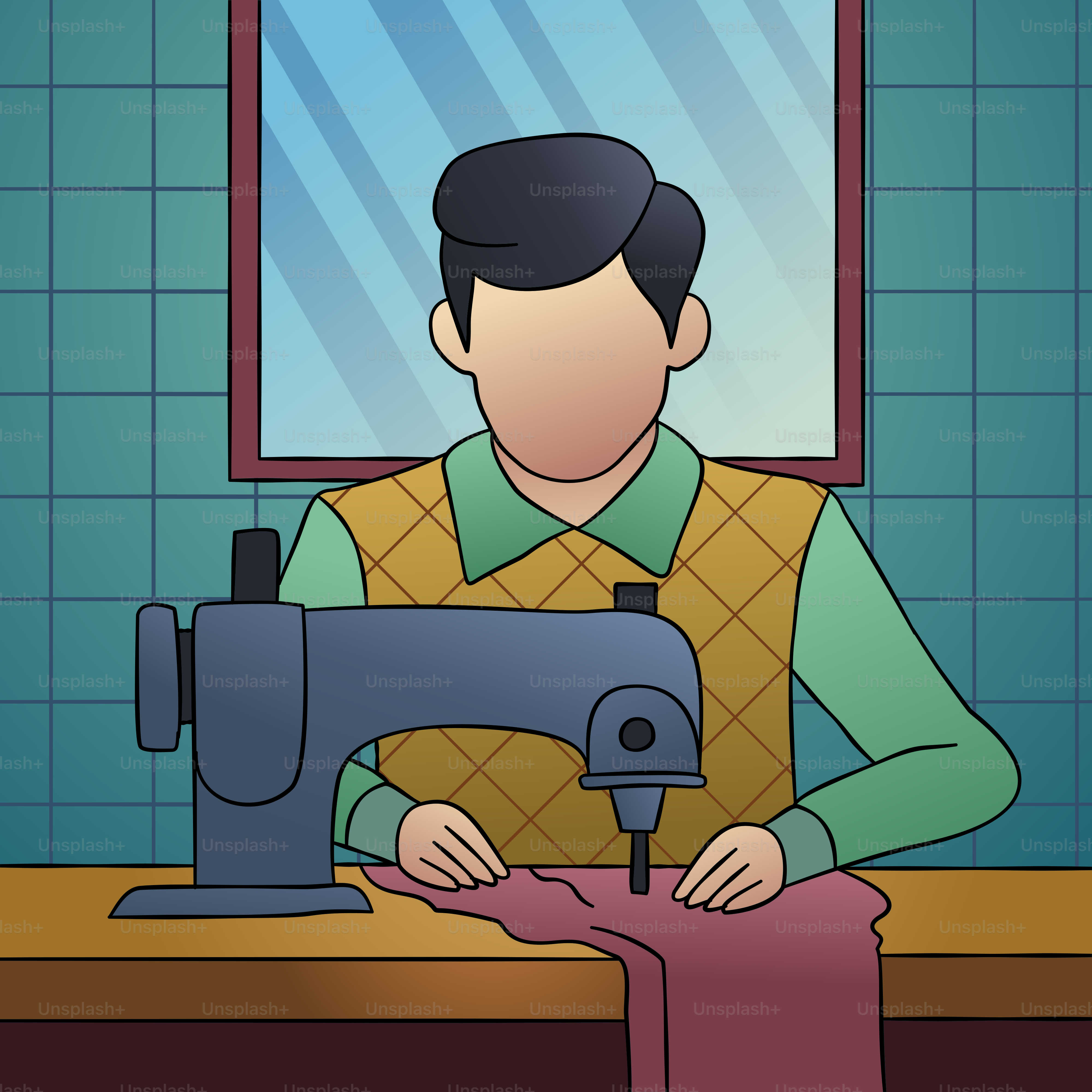 Un hombre está cosiendo en una máquina de coser