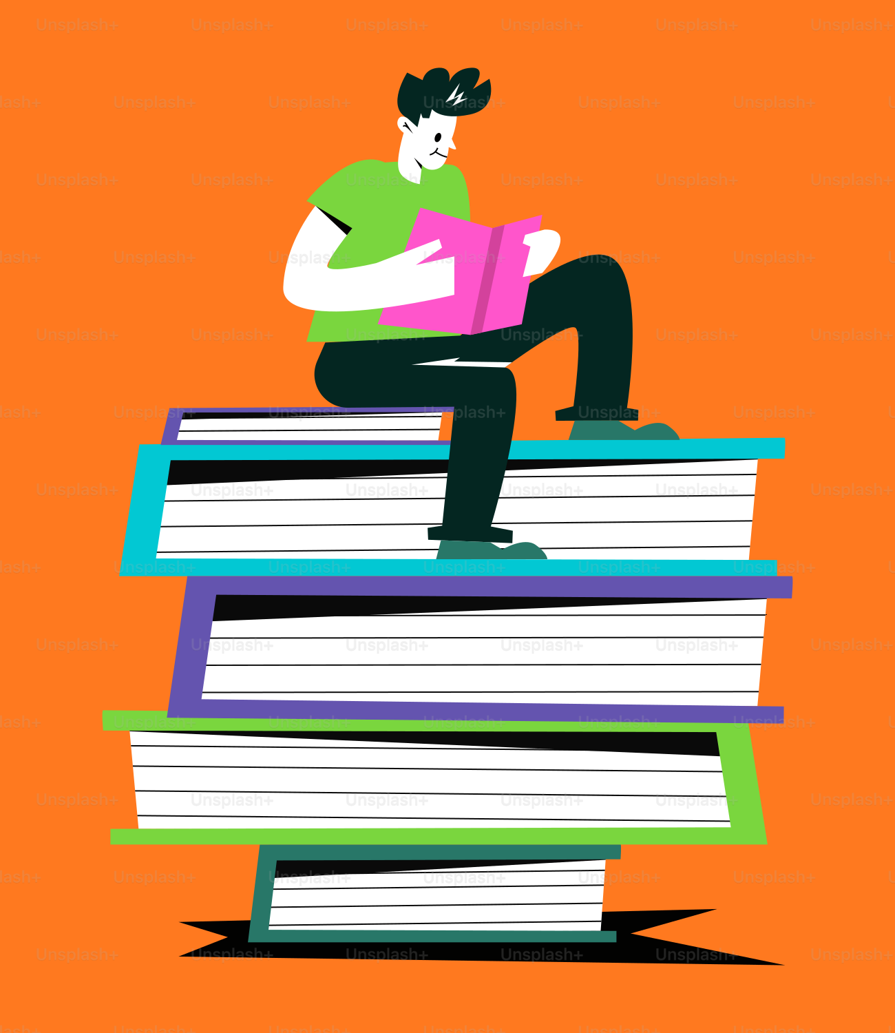 Un uomo seduto sopra una pila di libri