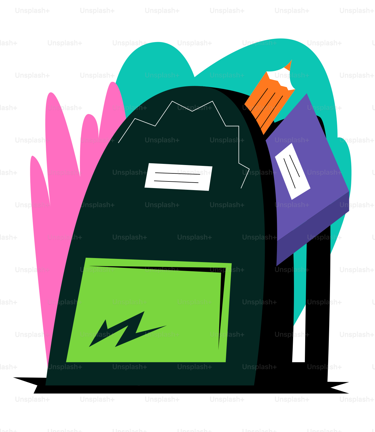 A backpack with a pencil and eraser on top of it