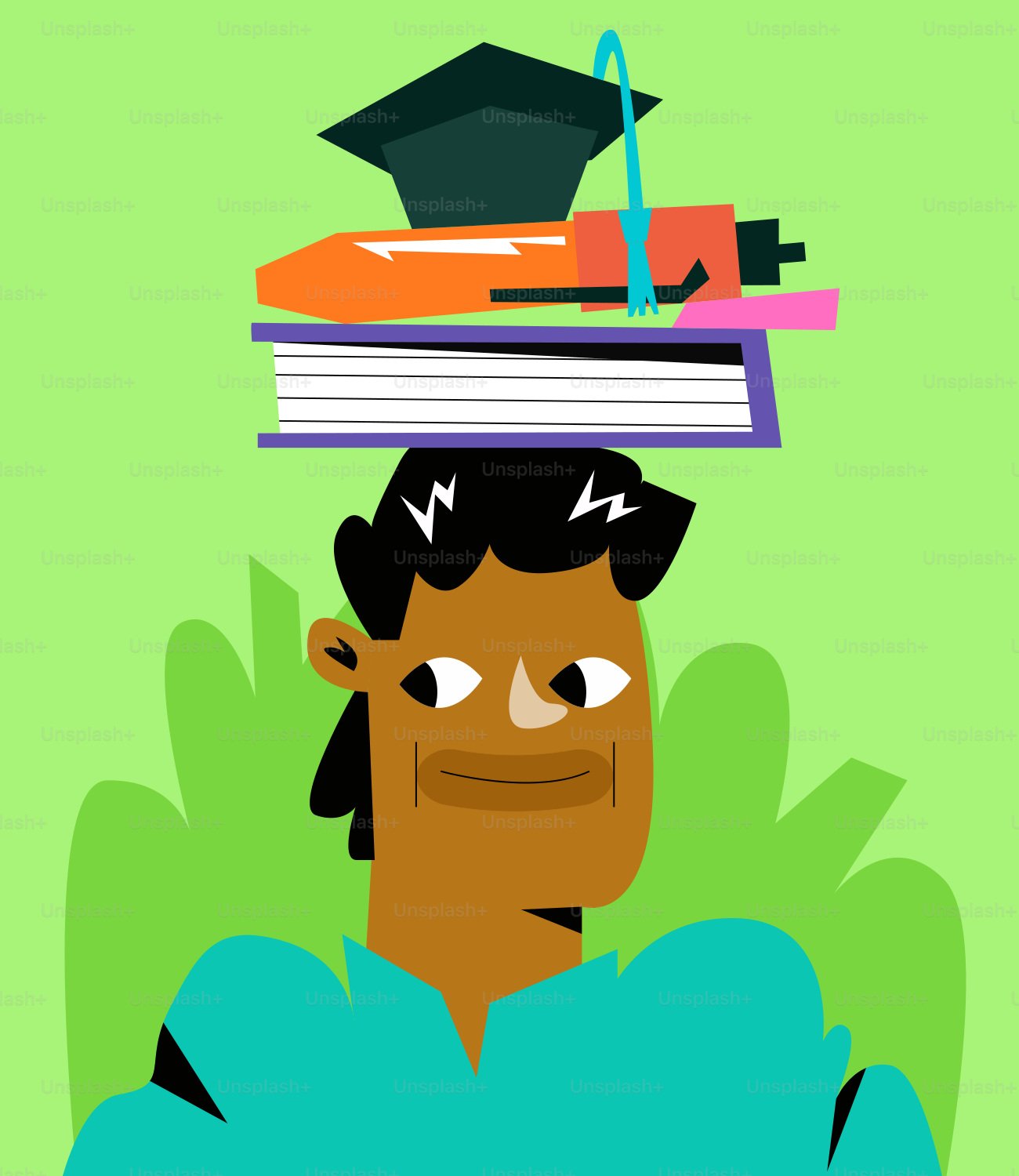Un uomo con una pila di libri sulla testa
