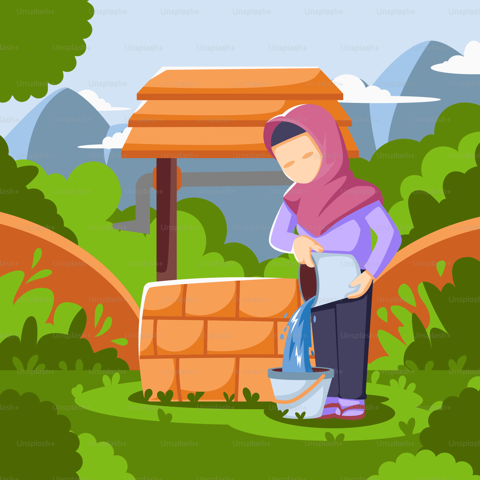 Seorang wanita berdiri di taman dengan sekop