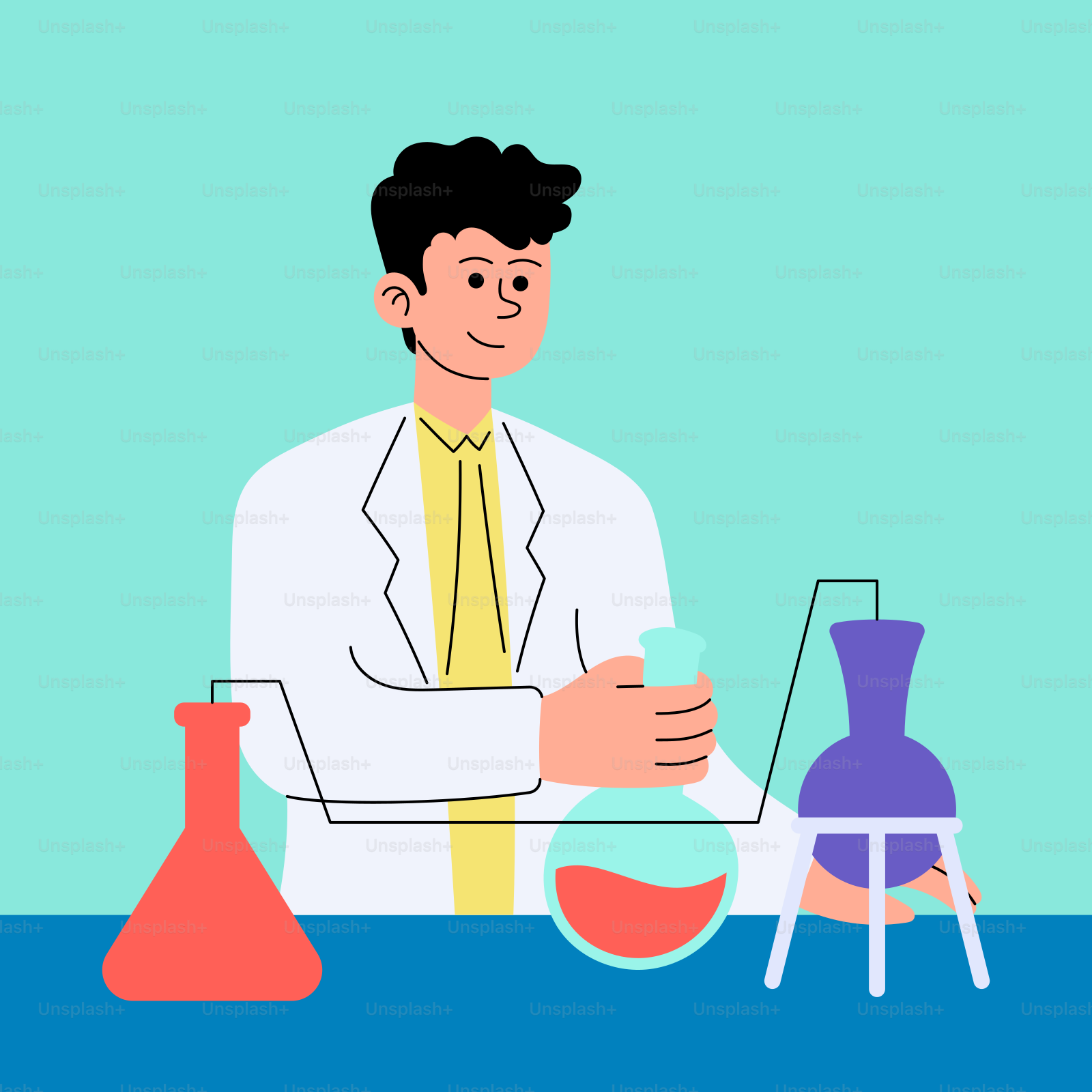 A man in a lab coat holding a flask