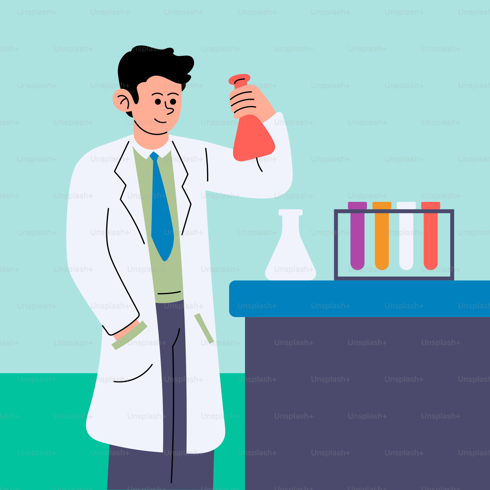 Un uomo in camice da laboratorio che tiene una fiaschetta