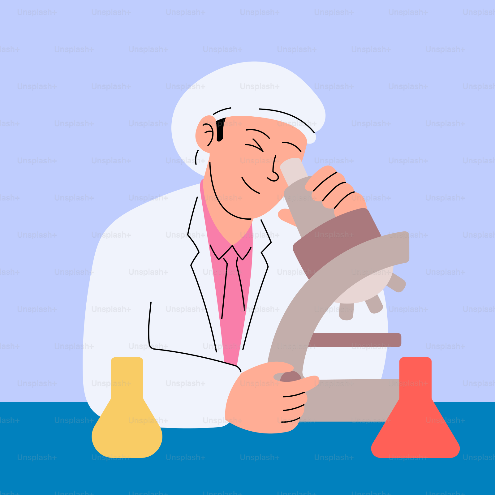 A man in a lab coat looking through a microscope