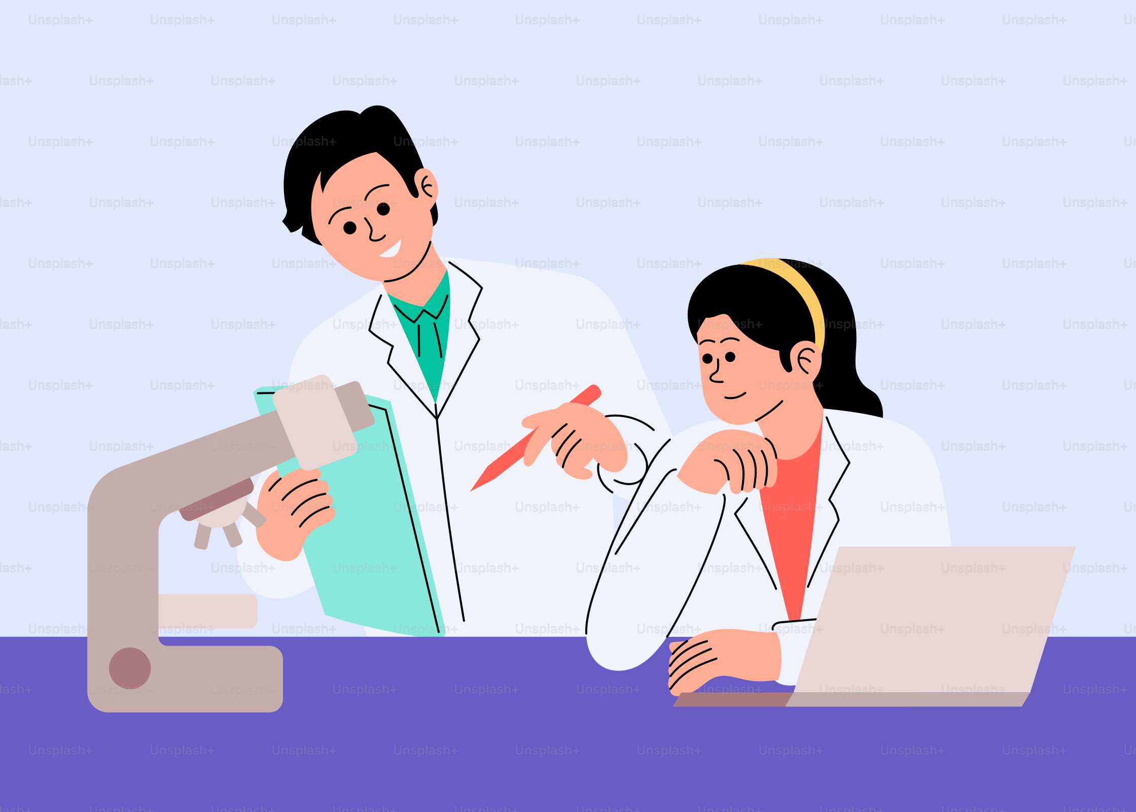 A man and a woman looking at a microscope