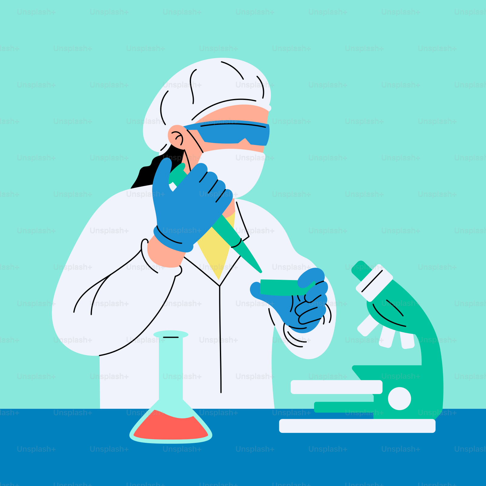 A person in a white lab coat holding a pair of scissors