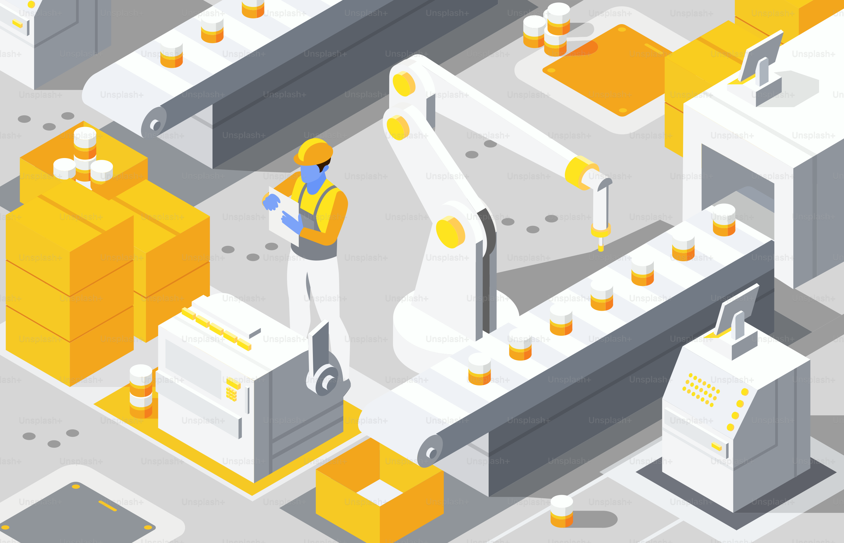 工場の機械の前に立つ男