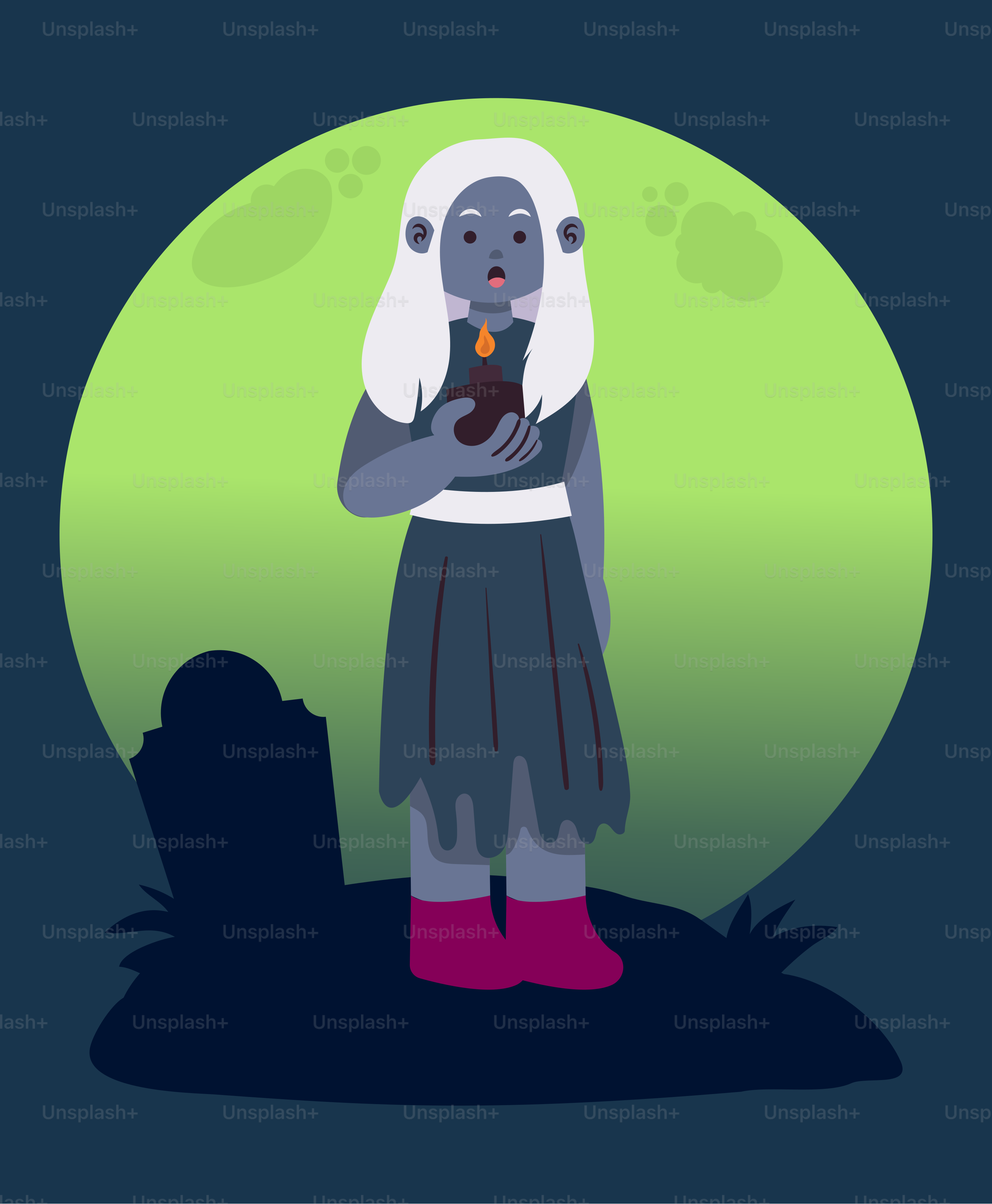 A cartoon of a girl holding a cell phone