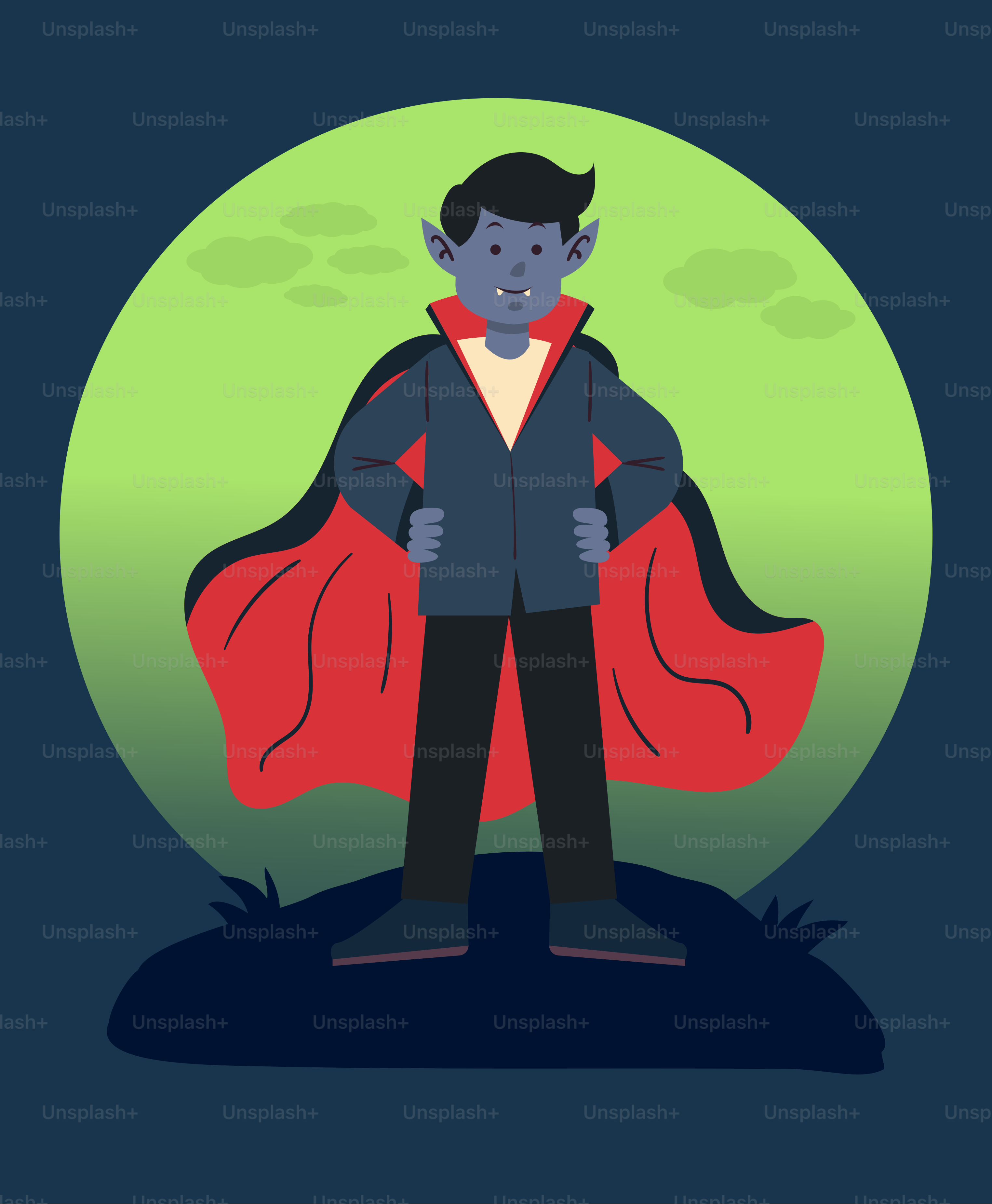 A man in a red cape standing in front of a full moon