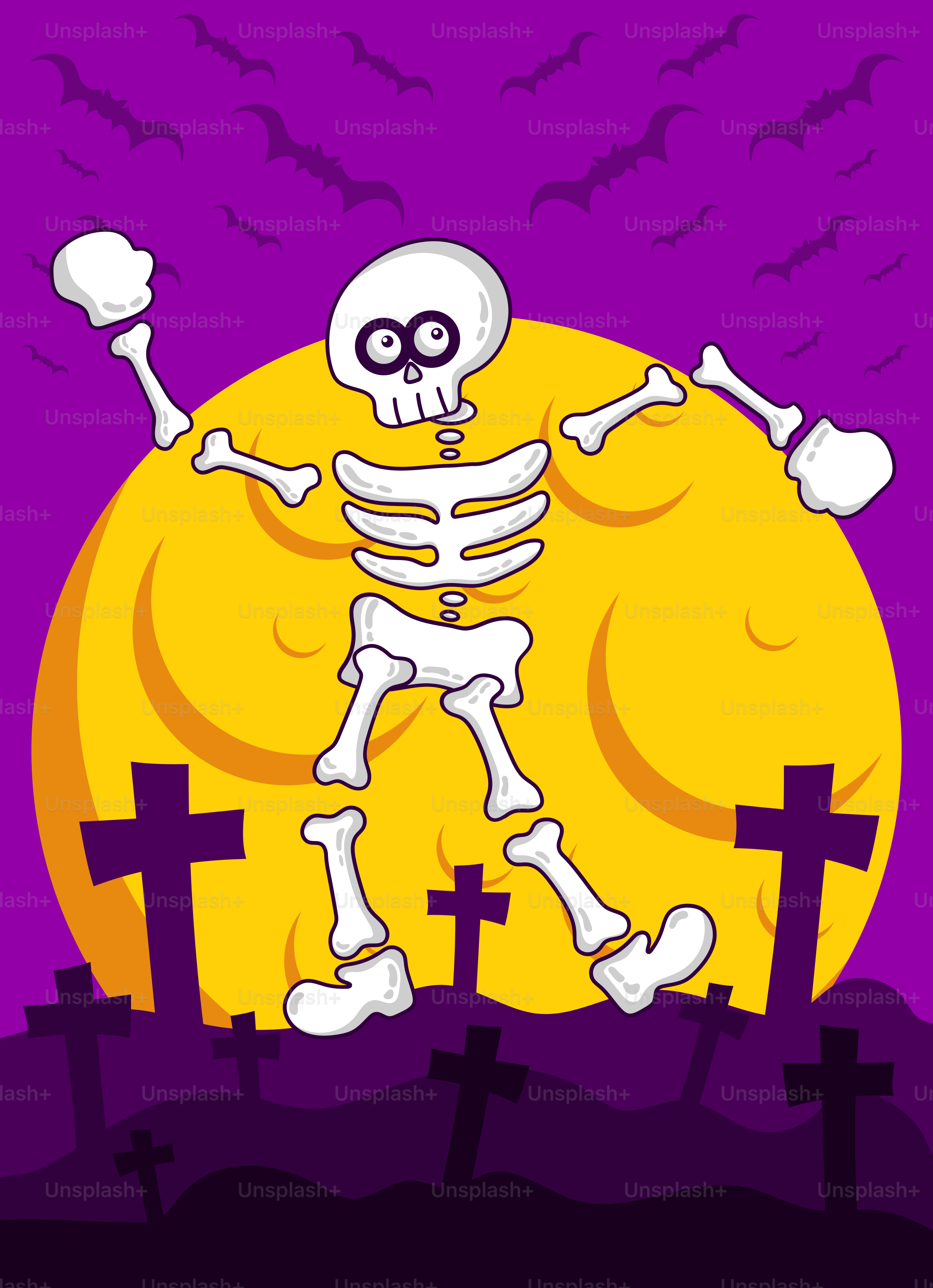 Ein Skelett, das auf einem Grab sitzt