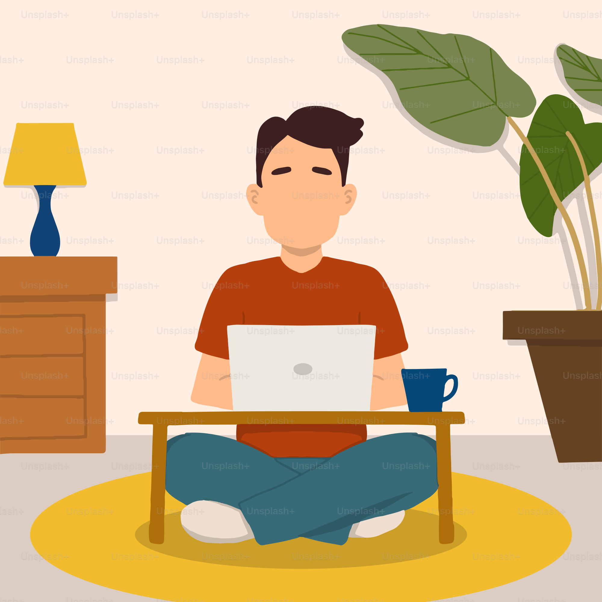 Ein Mann, der auf dem Boden sitzt und einen Laptop benutzt