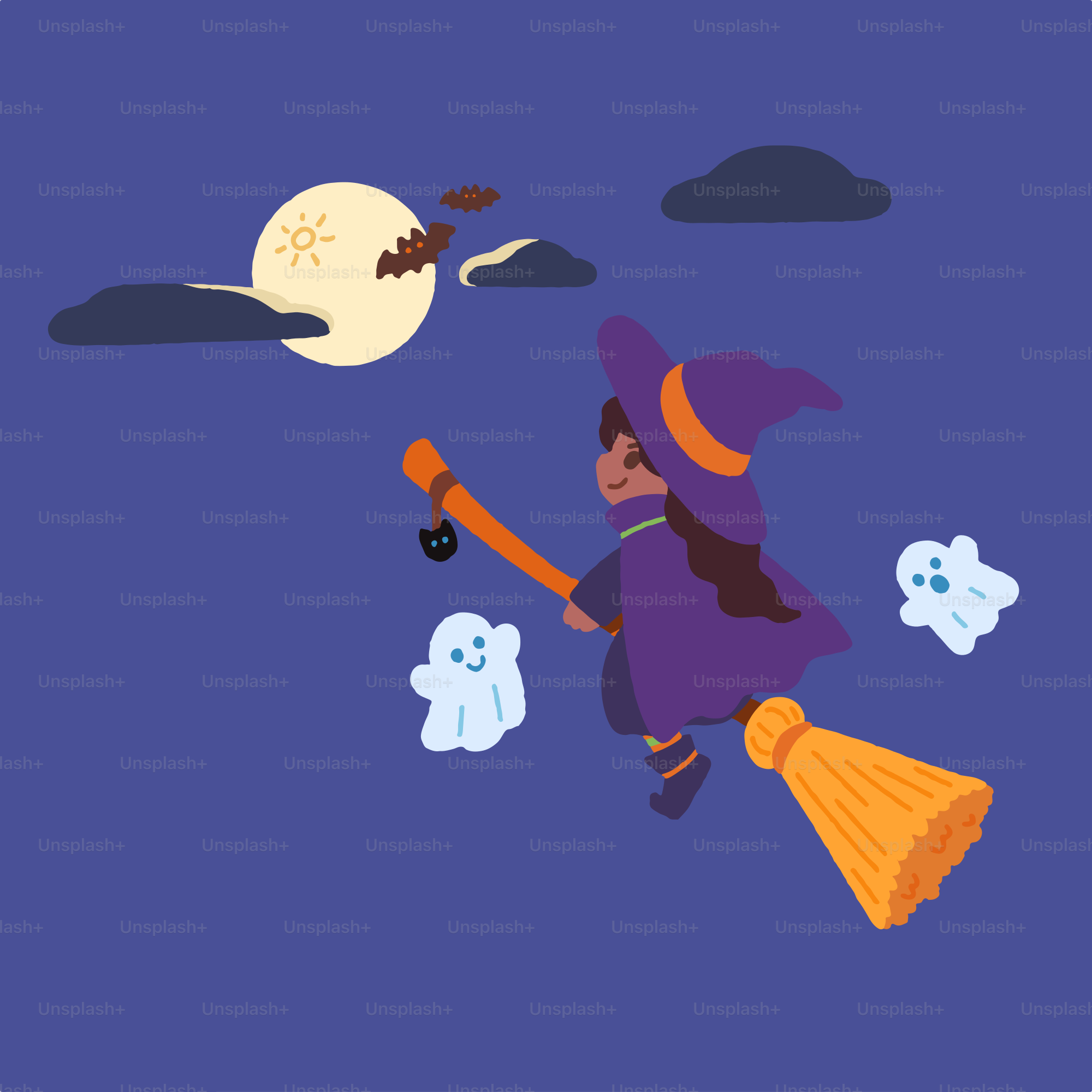A witch flying through the air with a broom