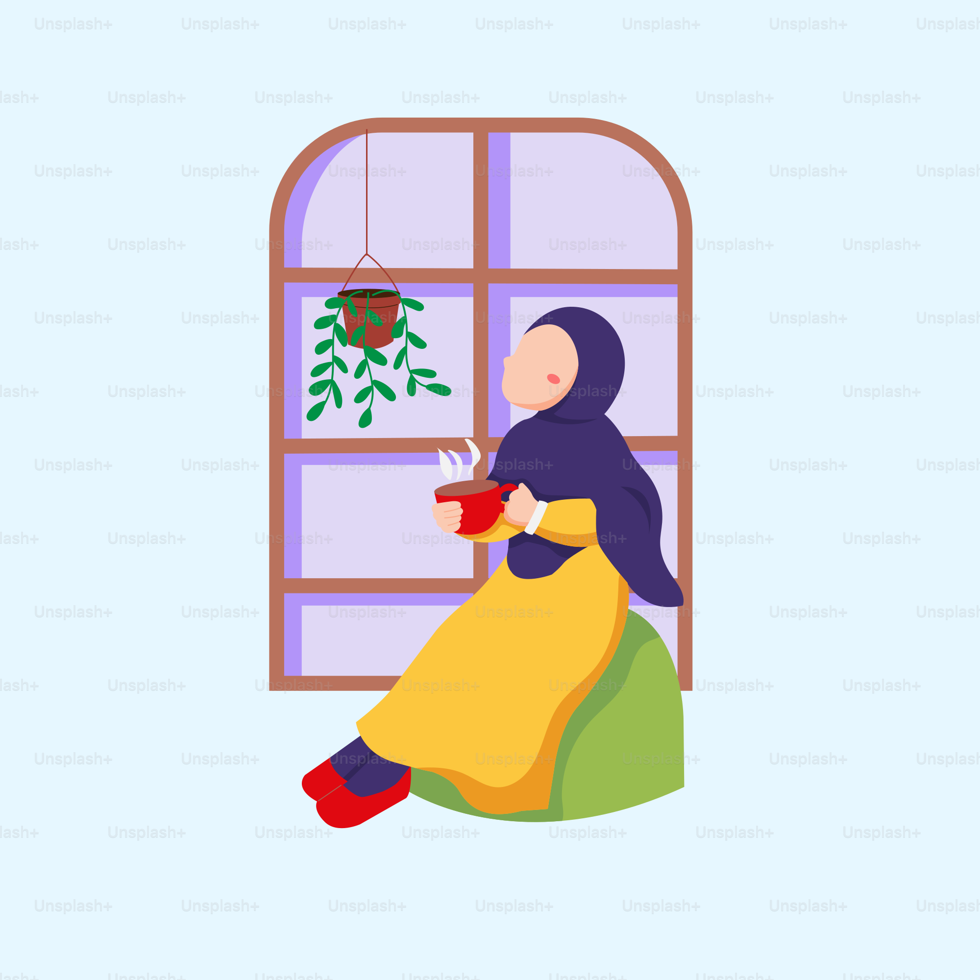 A woman in a yellow dress sitting in front of a window