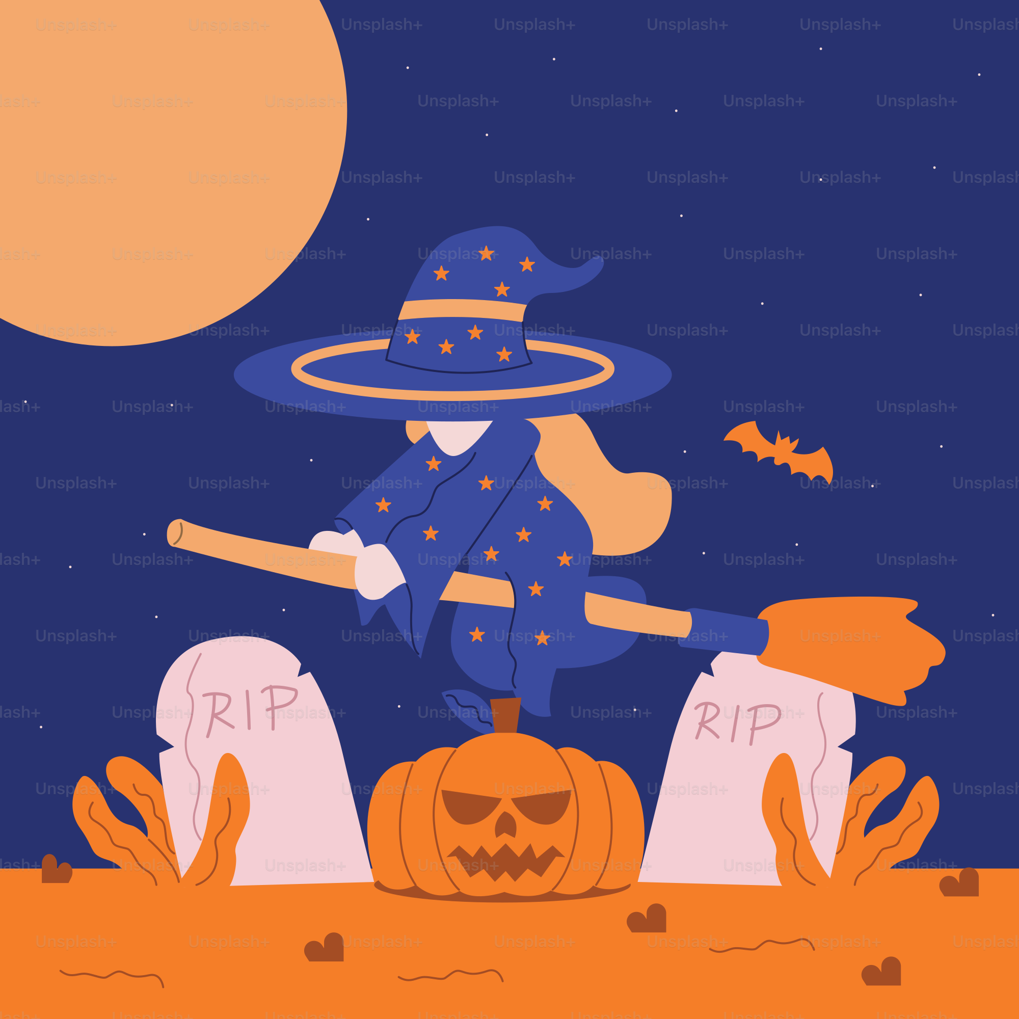 A cartoon of a witch riding a broom