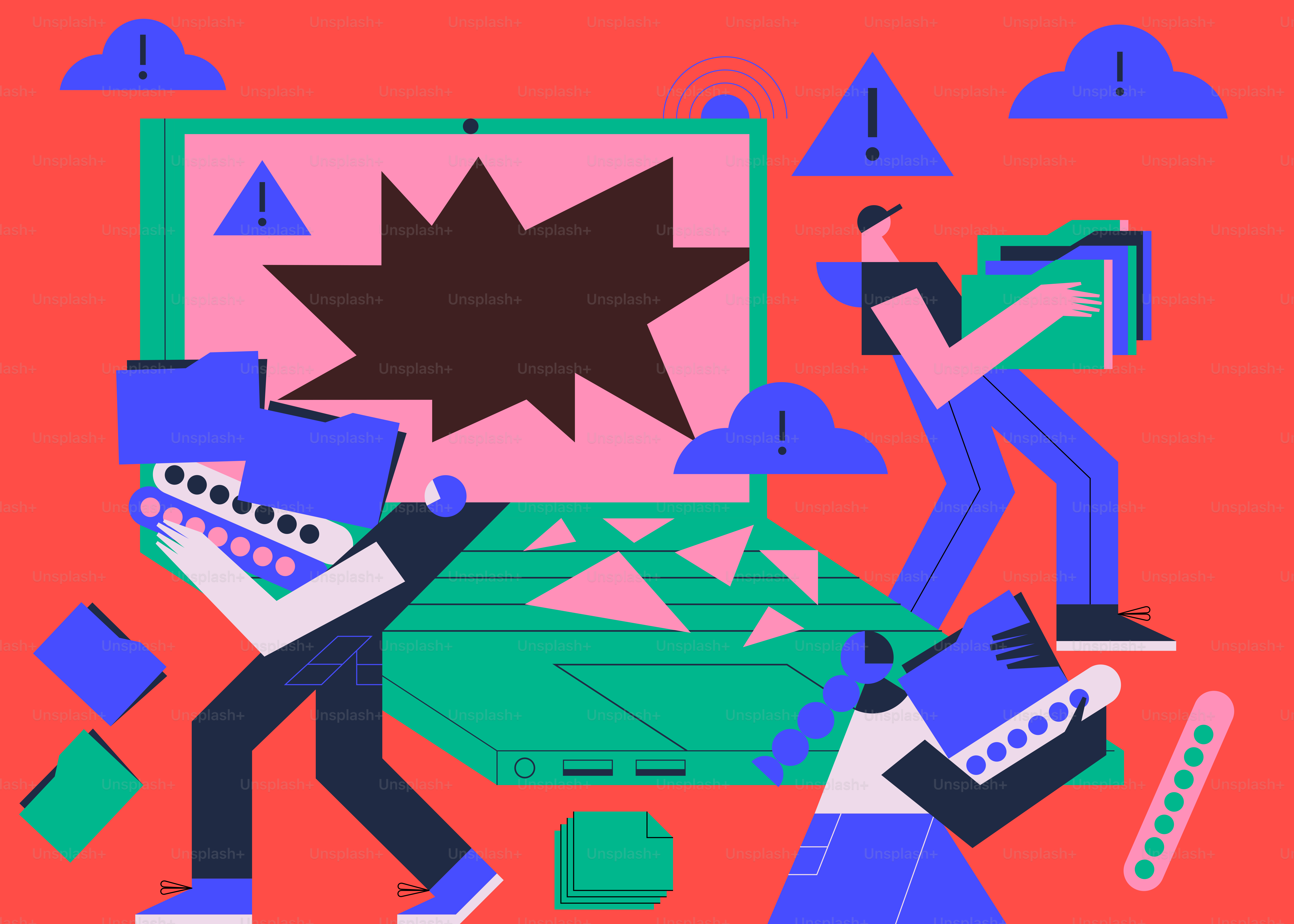 A couple of people that are standing in front of a poster