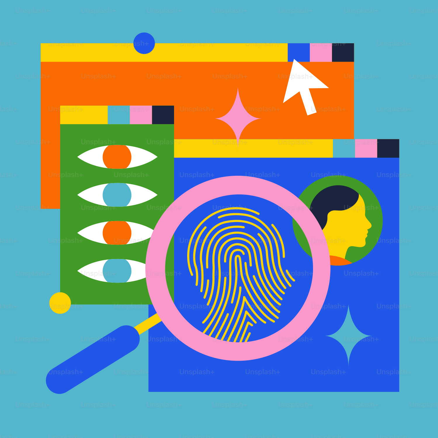 A magnifying glass with a fingerprint on it