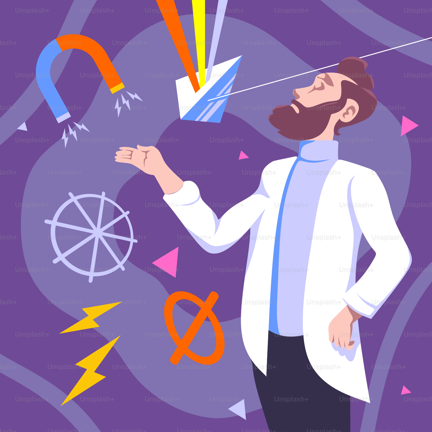 A man with a beard is holding a kite