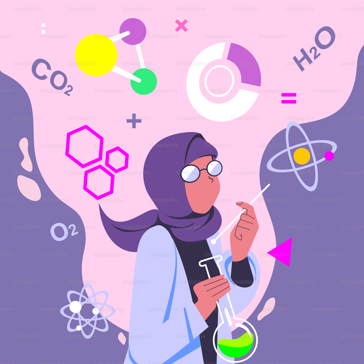 A woman in a hijab holding a flask of liquid