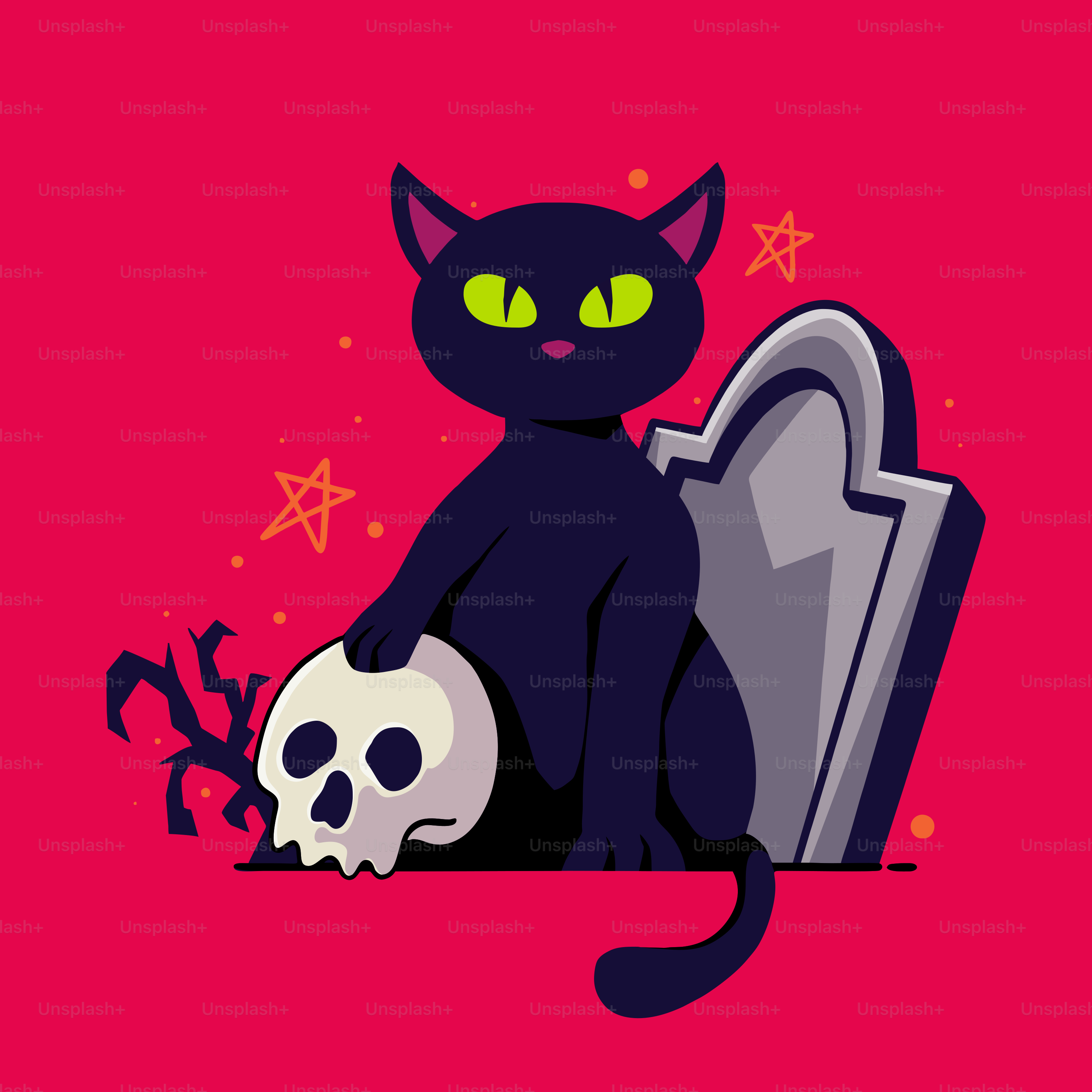 Eine schwarze Katze, die auf einem Grabstein sitzt