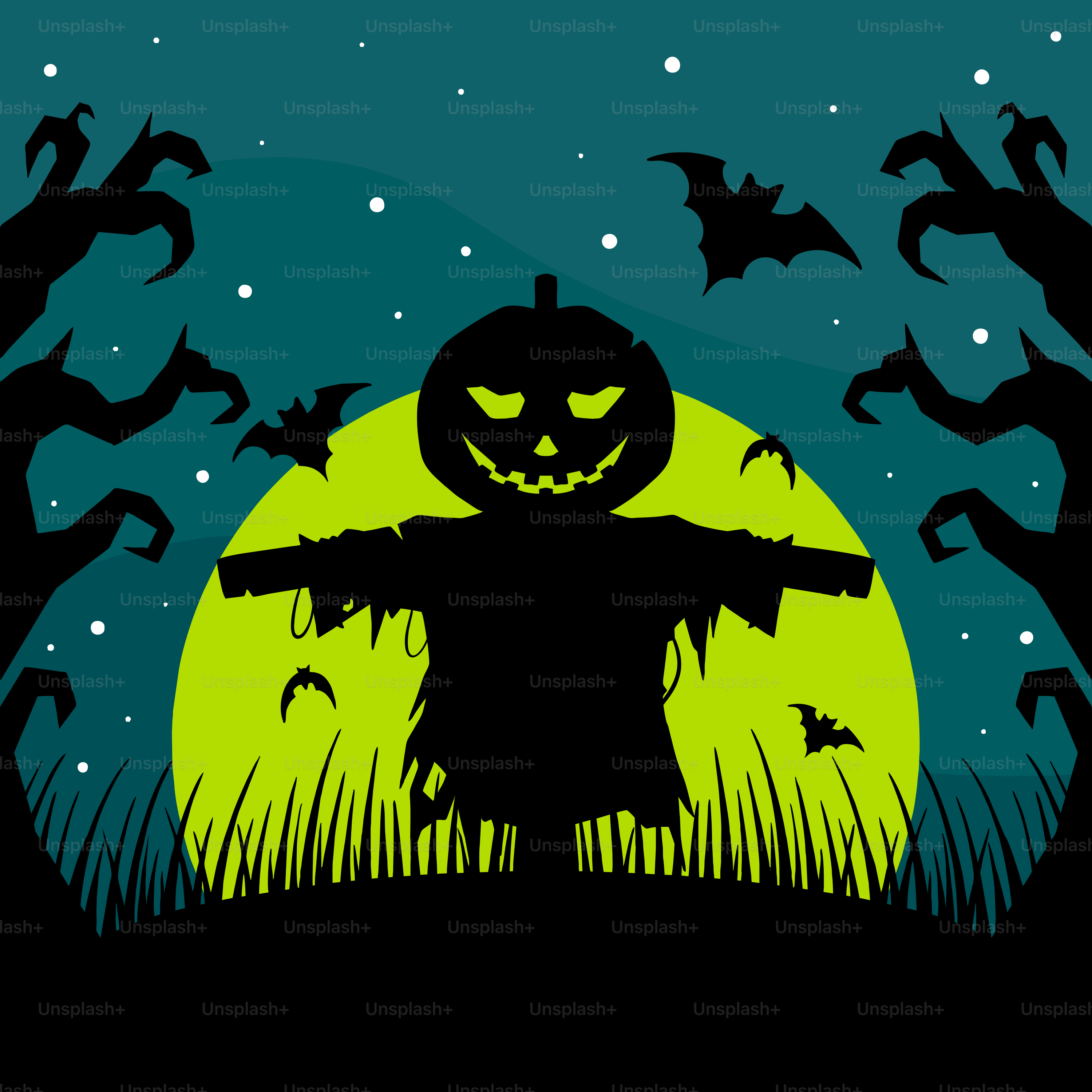 호박과 박쥐가 나오는 할로윈 장면 벡터 – Unsplash의 어둠 이미지, image size:3000x3000