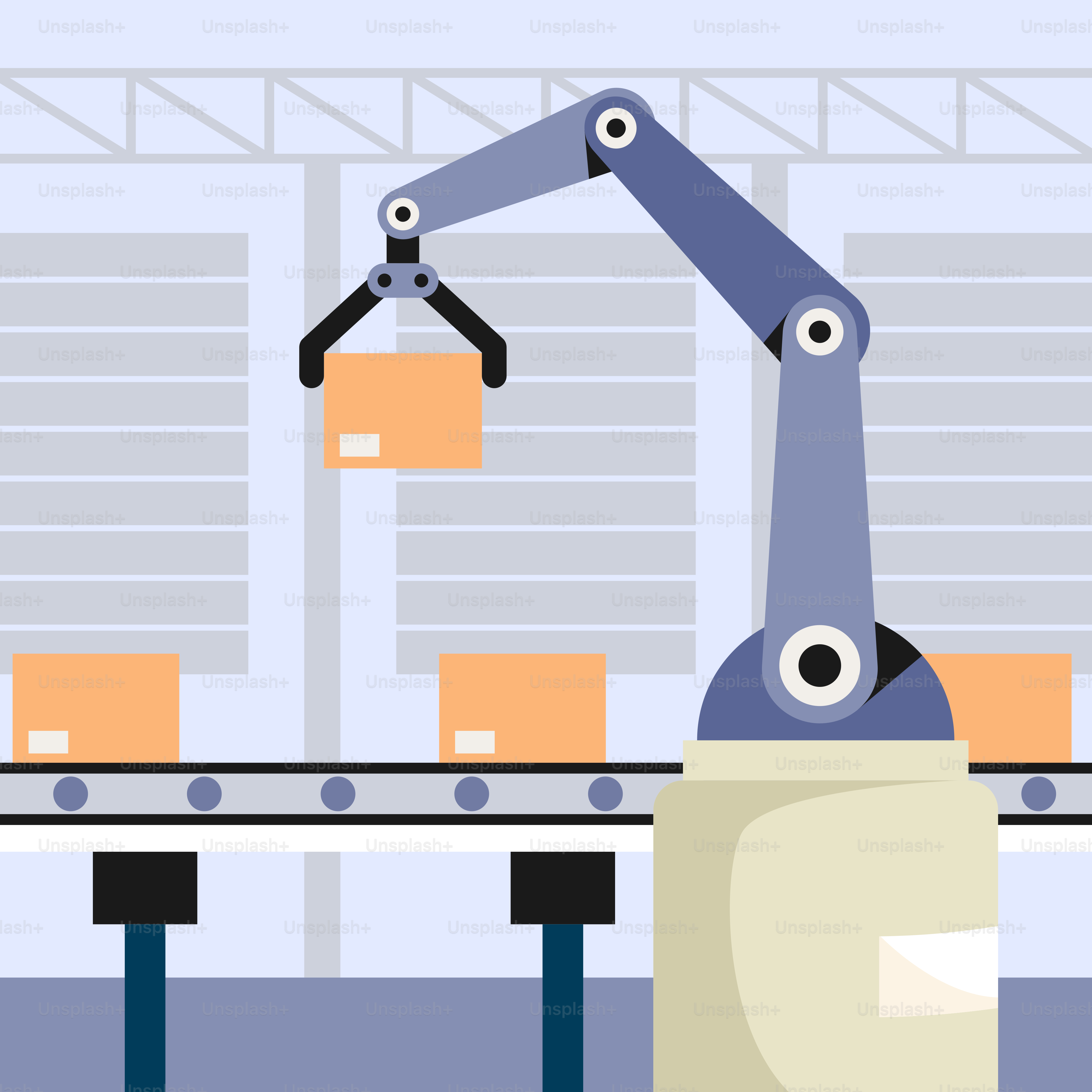 ロボットがコンベアベルトを走っています