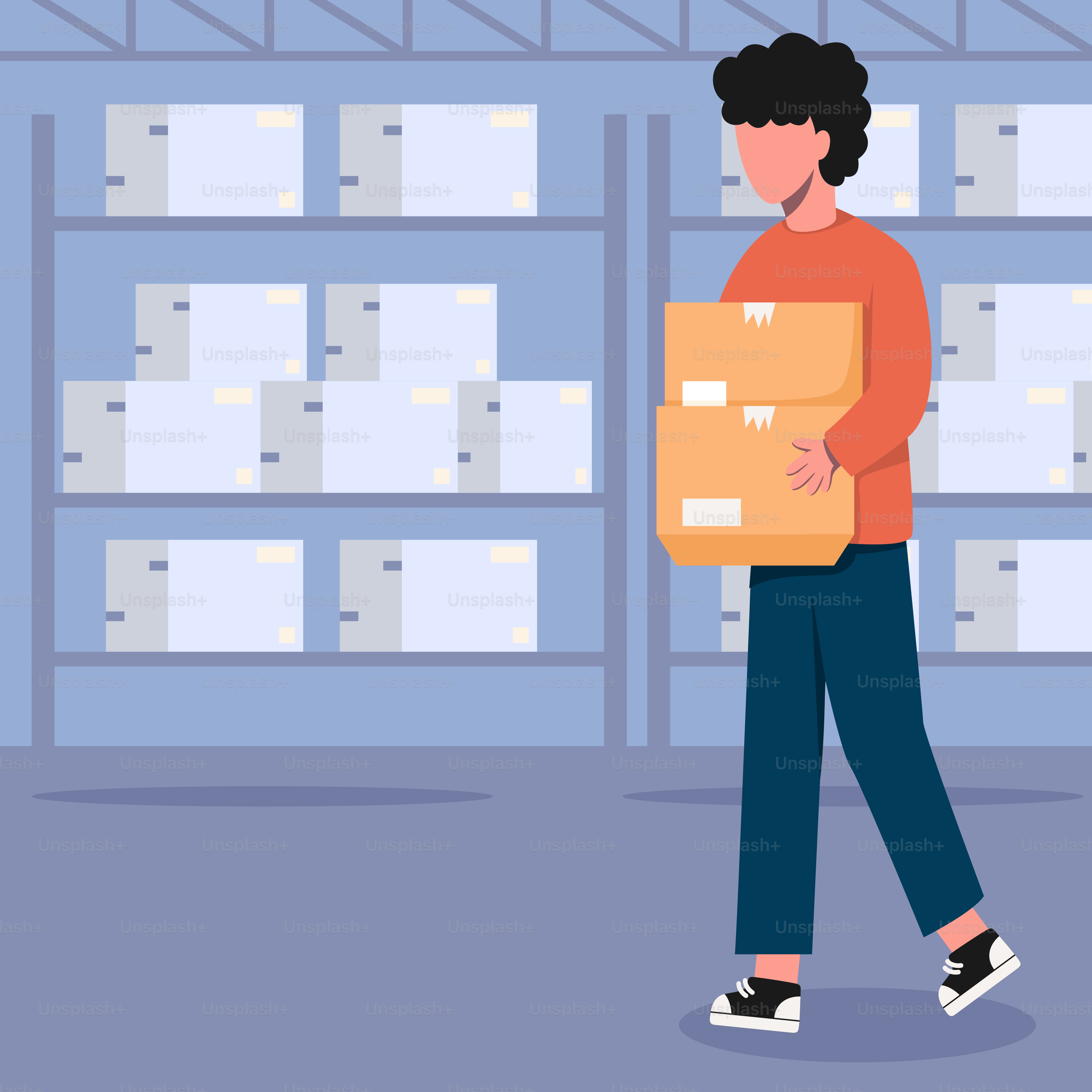 A man carrying a box in a warehouse